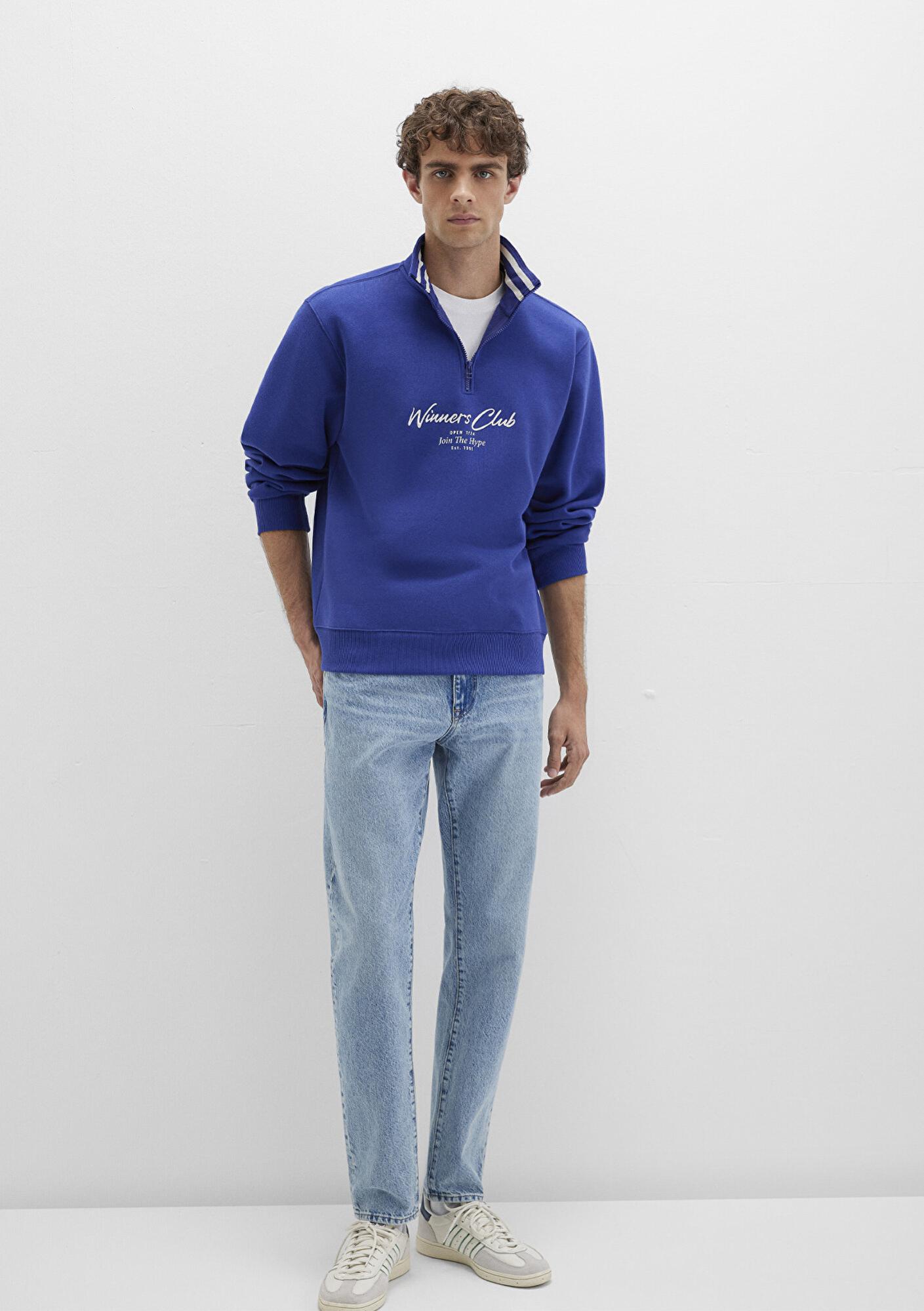 Mavi Winners Club Baskılı Mavi Polo Sweatshirt 0S10488-70695