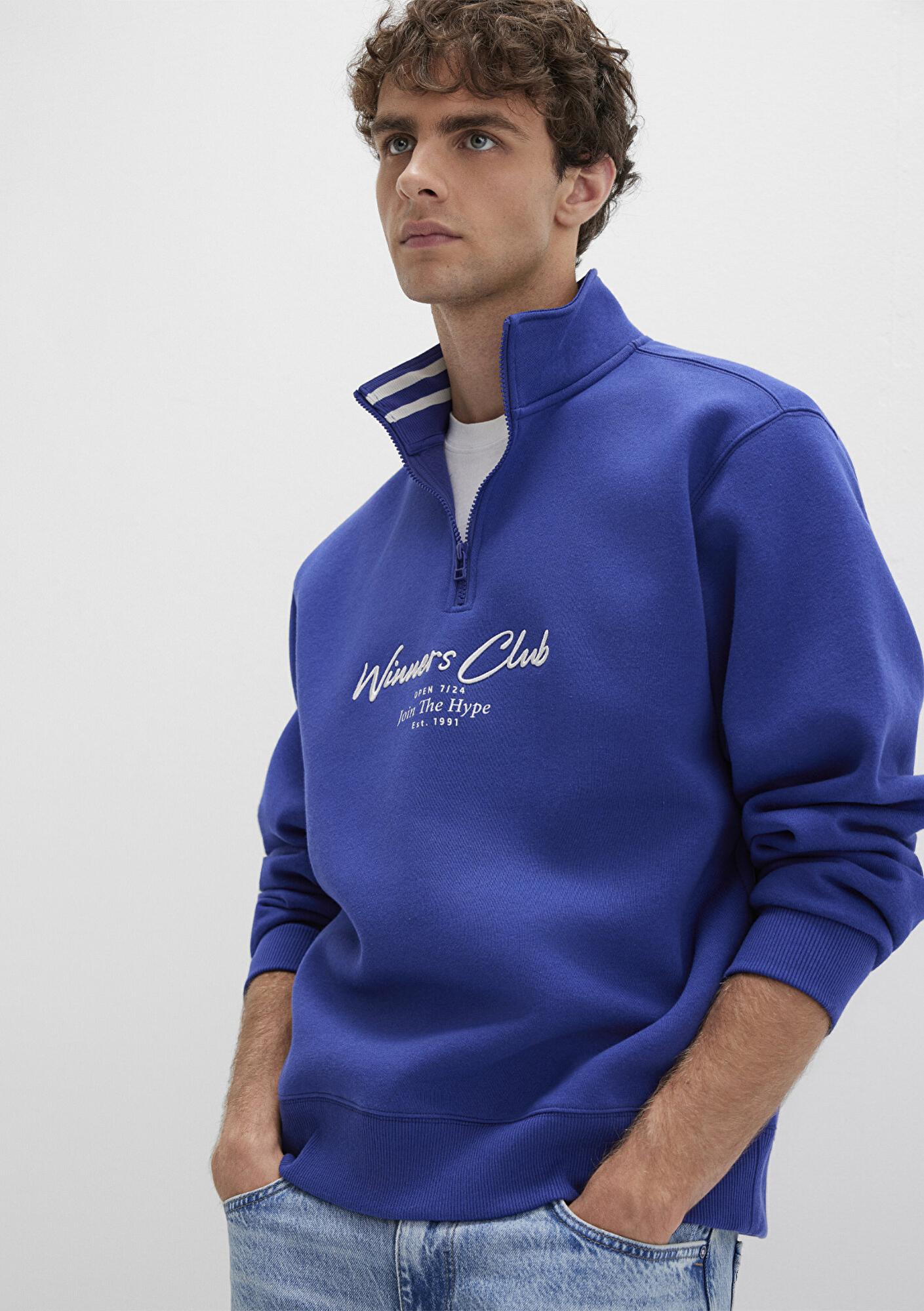 Mavi Winners Club Baskılı Mavi Polo Sweatshirt 0S10488-70695