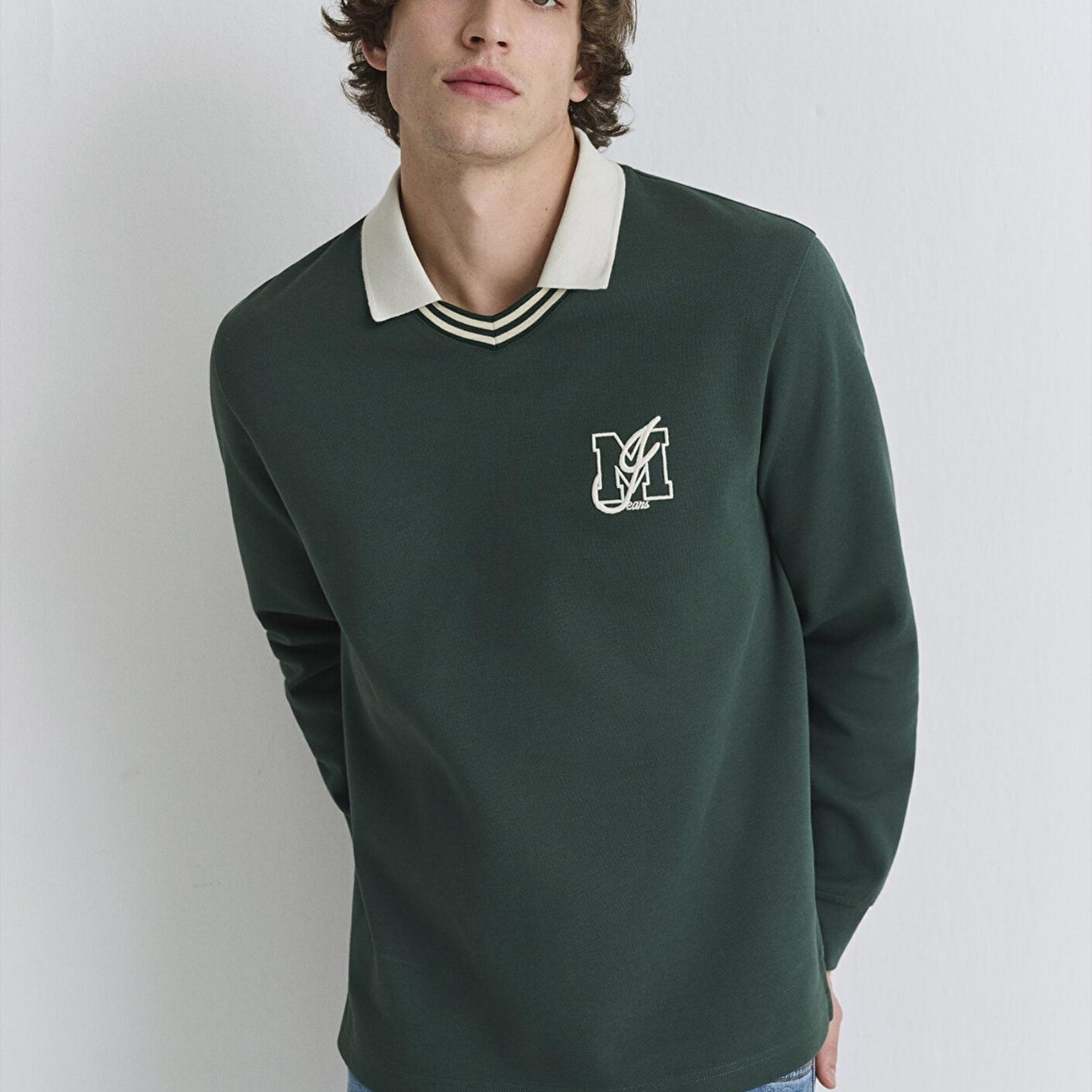 Mavi M Logo Polo Yaka Yeşil İnterlok Sweatshirt 0S10487-71539