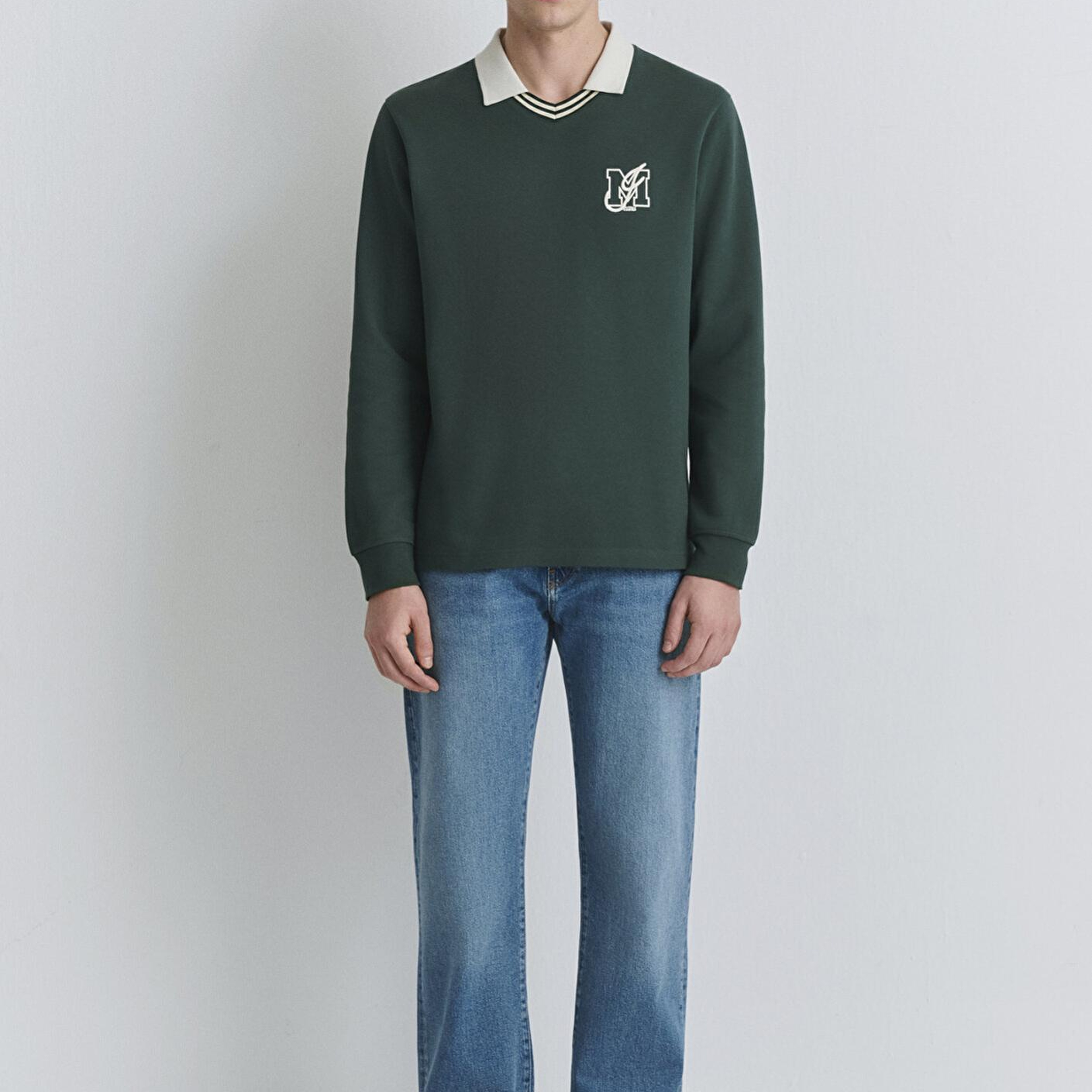 Mavi M Logo Polo Yaka Yeşil İnterlok Sweatshirt 0S10487-71539