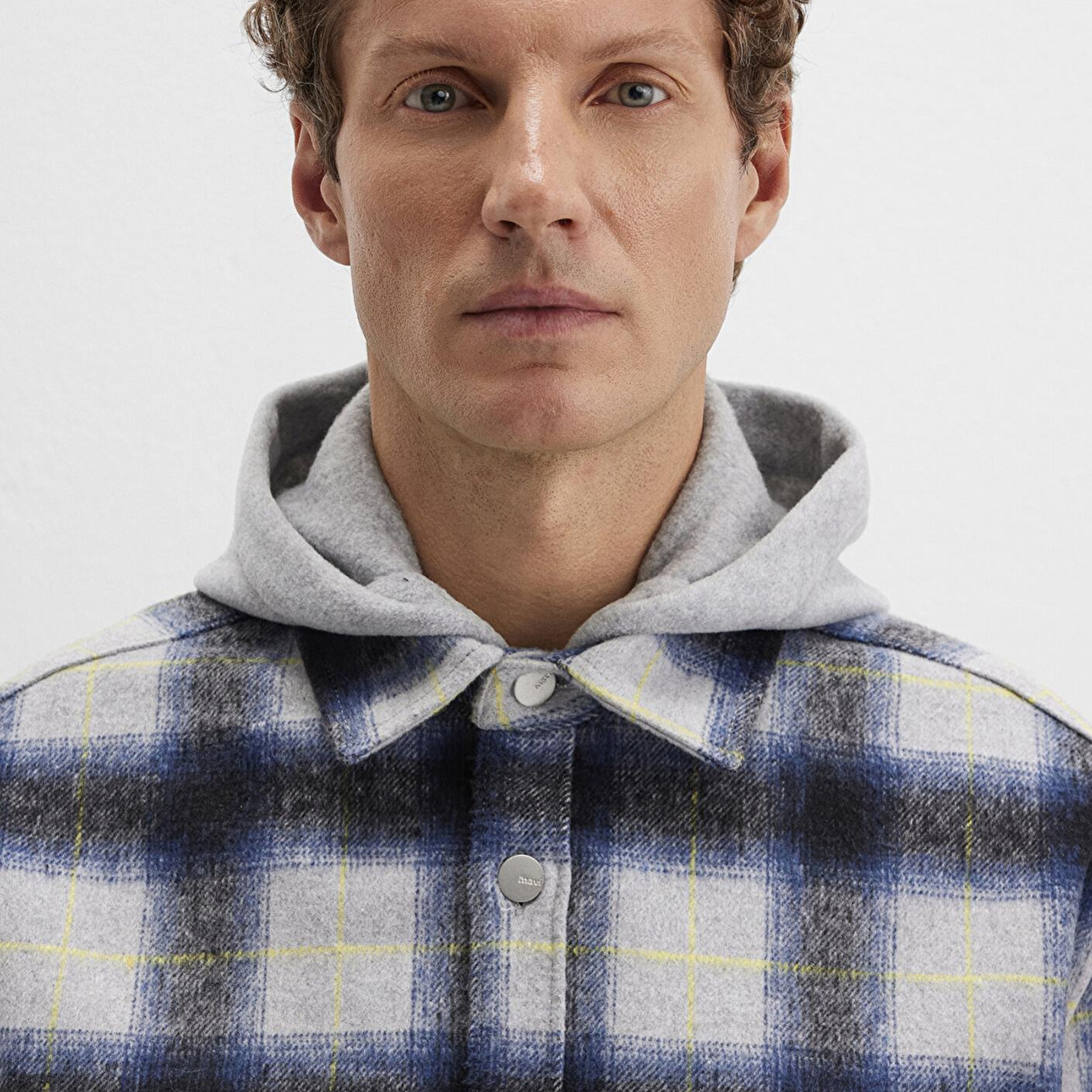 Mavi Yün Karışımlı Kareli Gömlek Loose Fit / Bol Rahat Kesim 0211786-91301