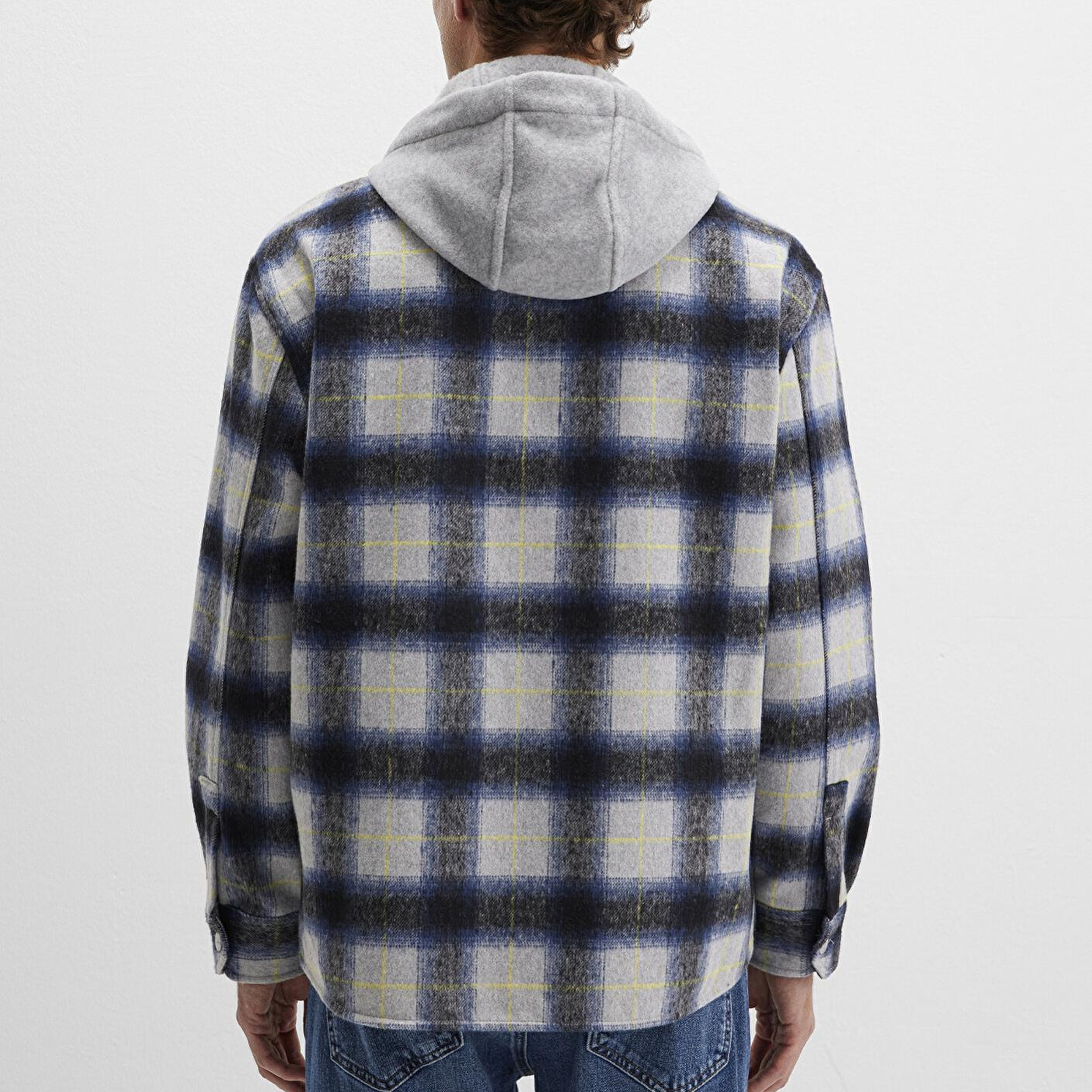 Mavi Yün Karışımlı Kareli Gömlek Loose Fit / Bol Rahat Kesim 0211786-91301