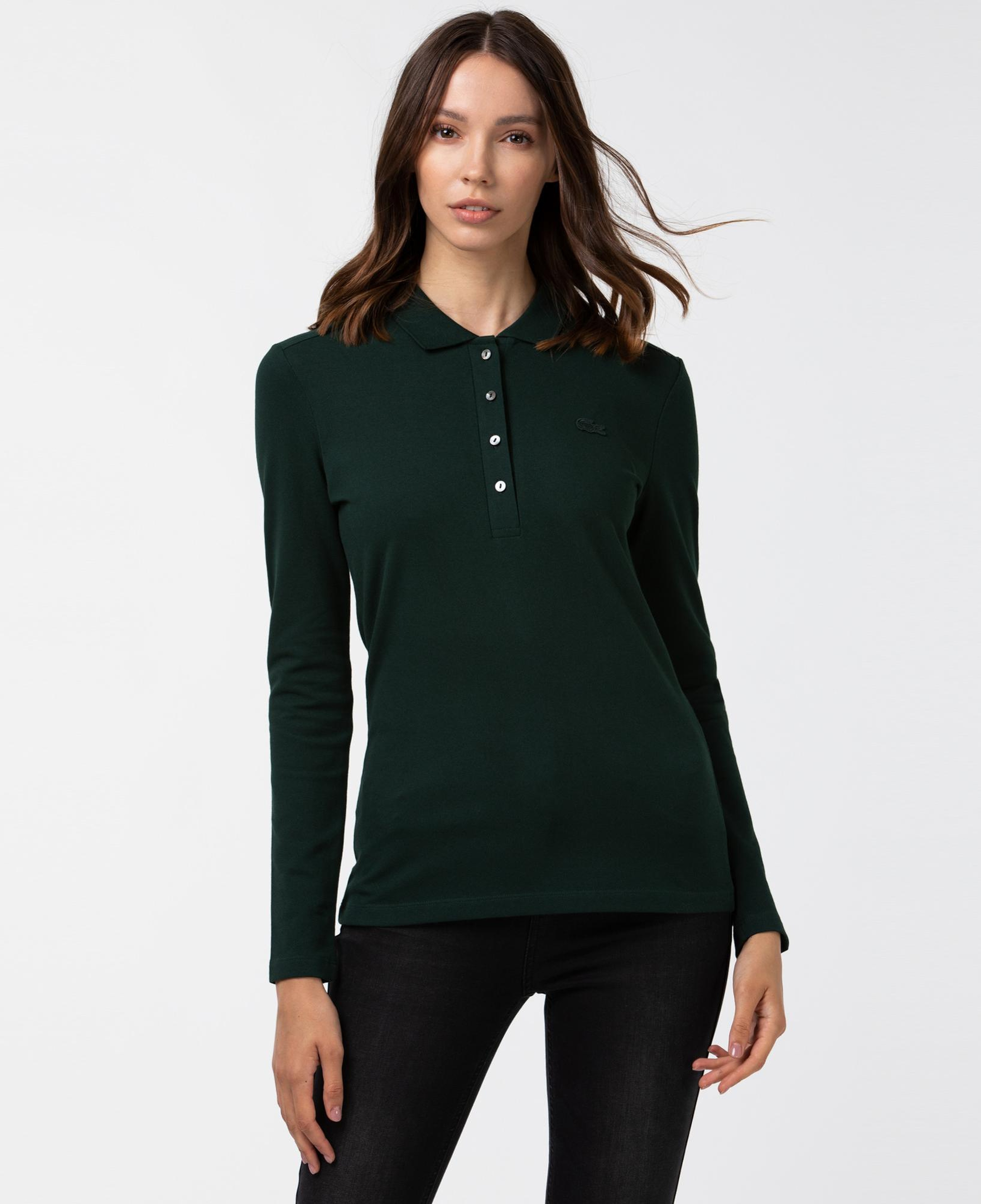 Lacoste Kadın Slim Fit Uzun Kollu Koyu Yeşil Polo