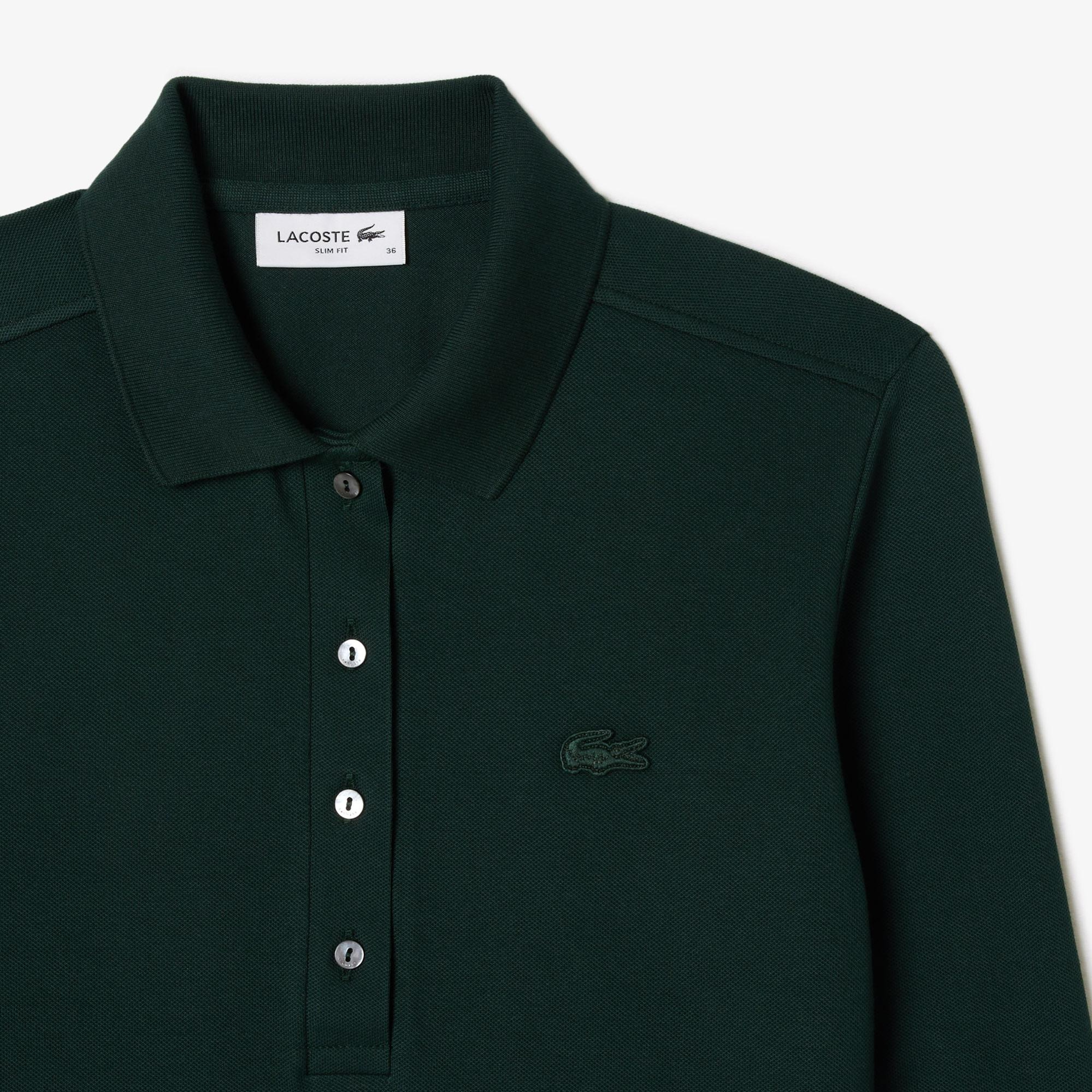 Lacoste Kadın Slim Fit Uzun Kollu Koyu Yeşil Polo