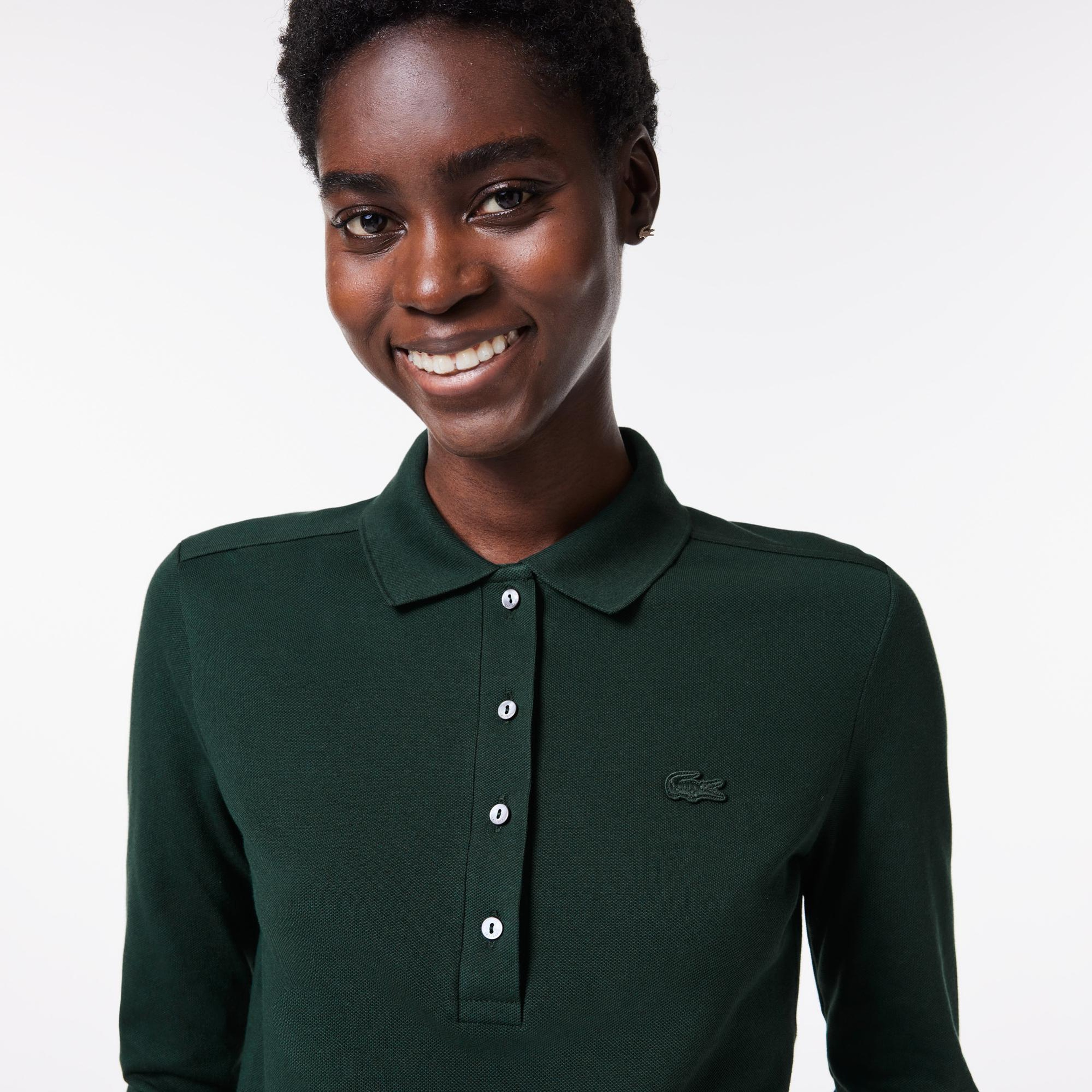 Lacoste Kadın Slim Fit Uzun Kollu Koyu Yeşil Polo