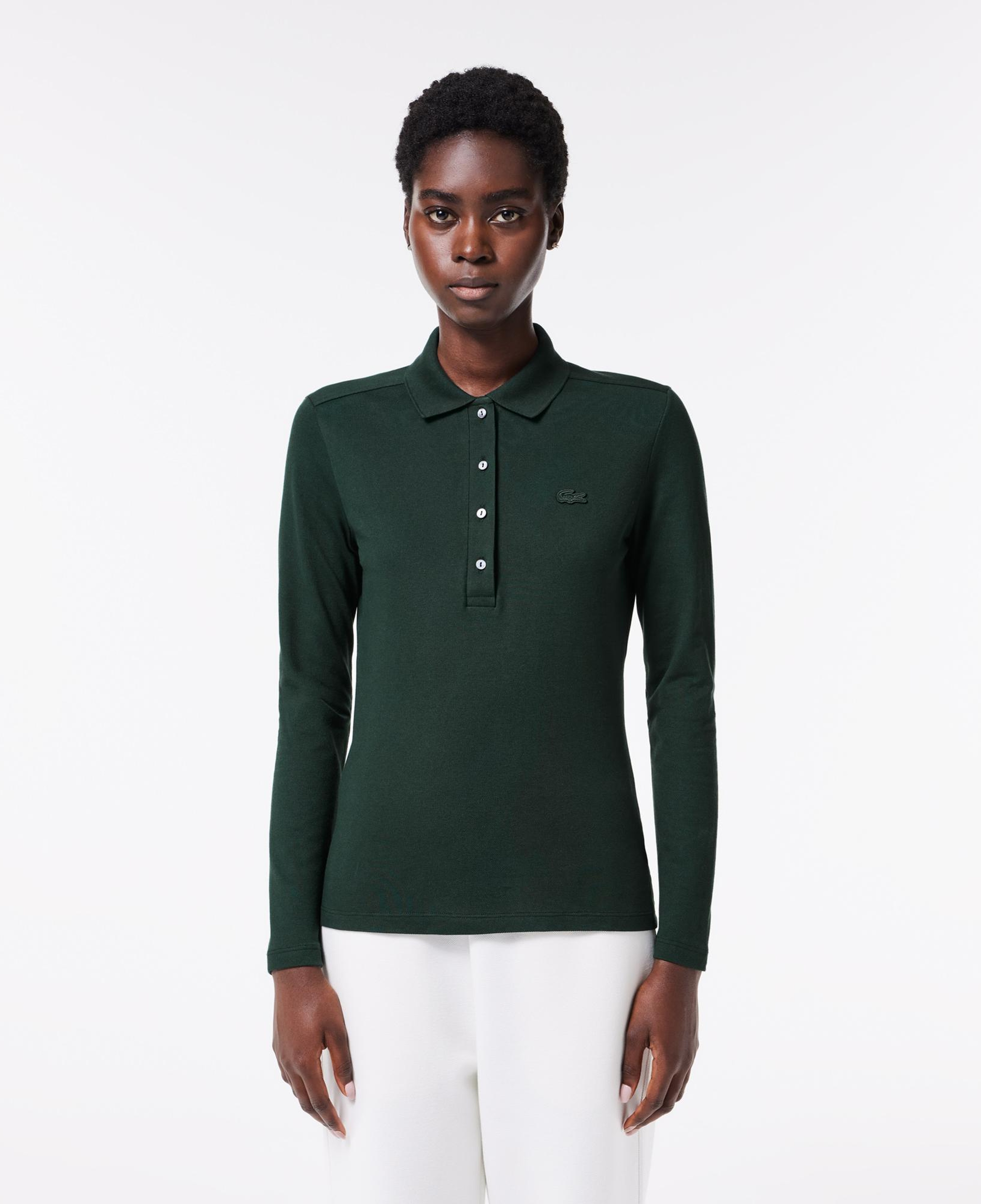 Lacoste Kadın Slim Fit Uzun Kollu Koyu Yeşil Polo