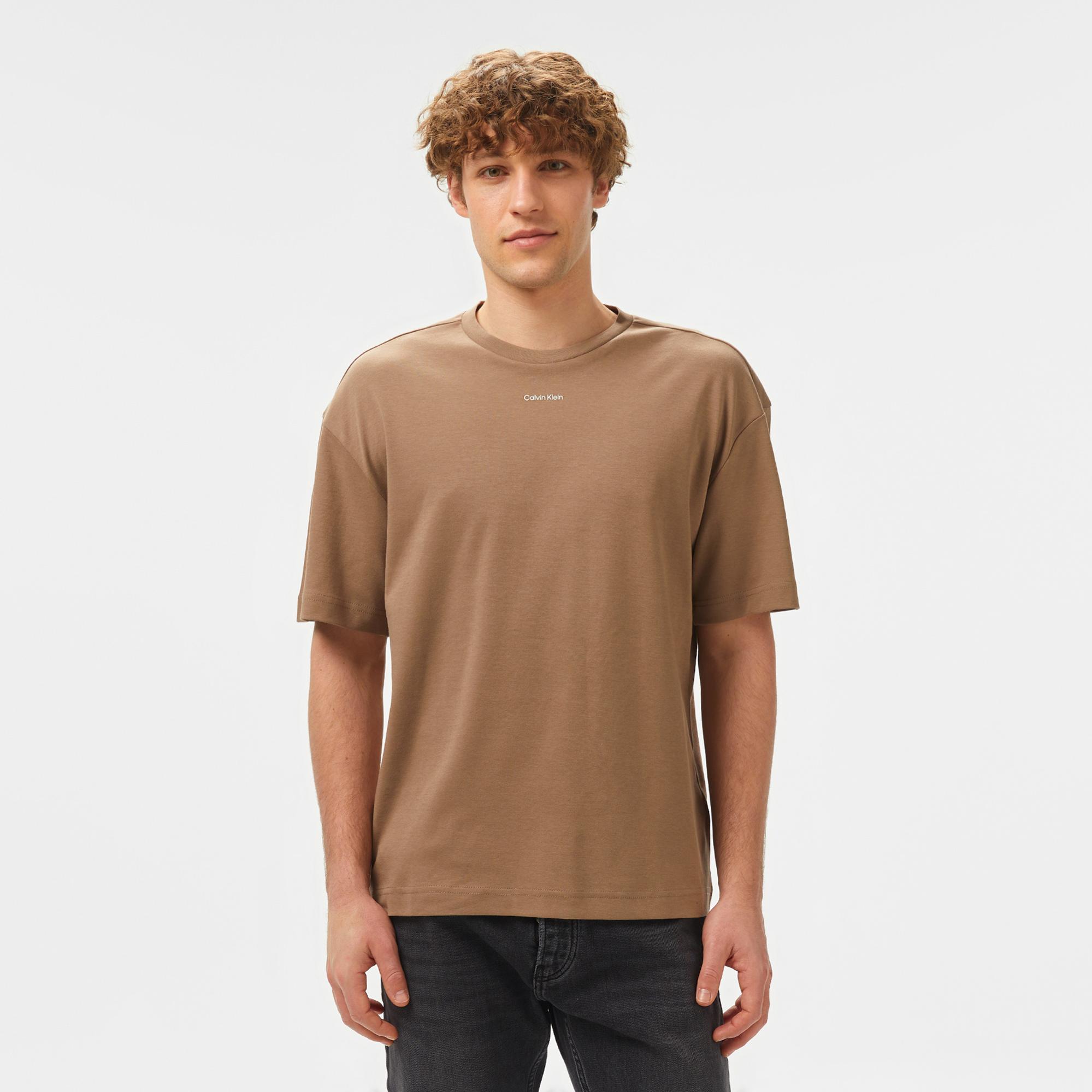 Calvin Klein Nano Logo İnterlo Erkek Kahverengi T-Shirt