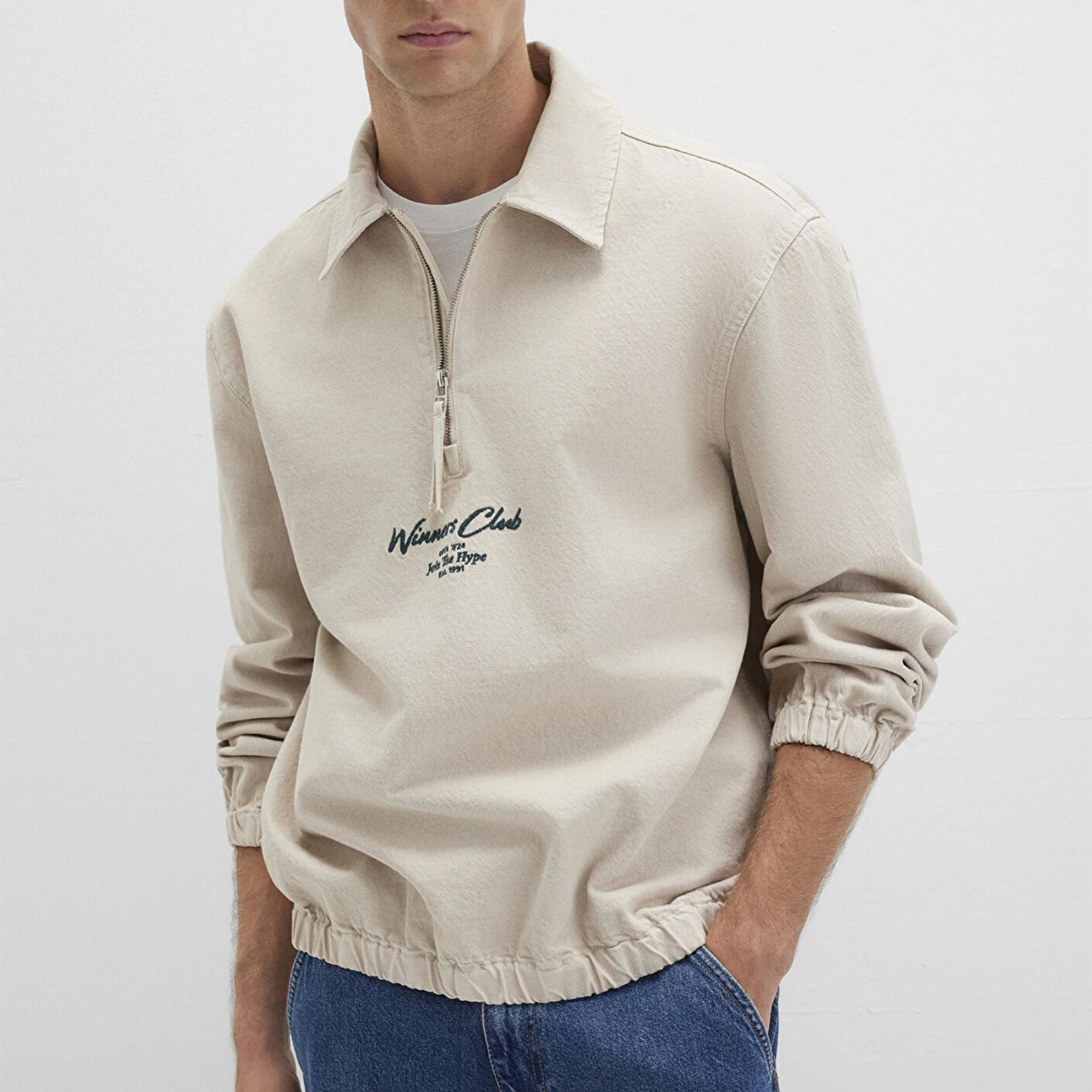 Mavi Yarı Fermuarlı Ekru Gömlek 0211784-81202