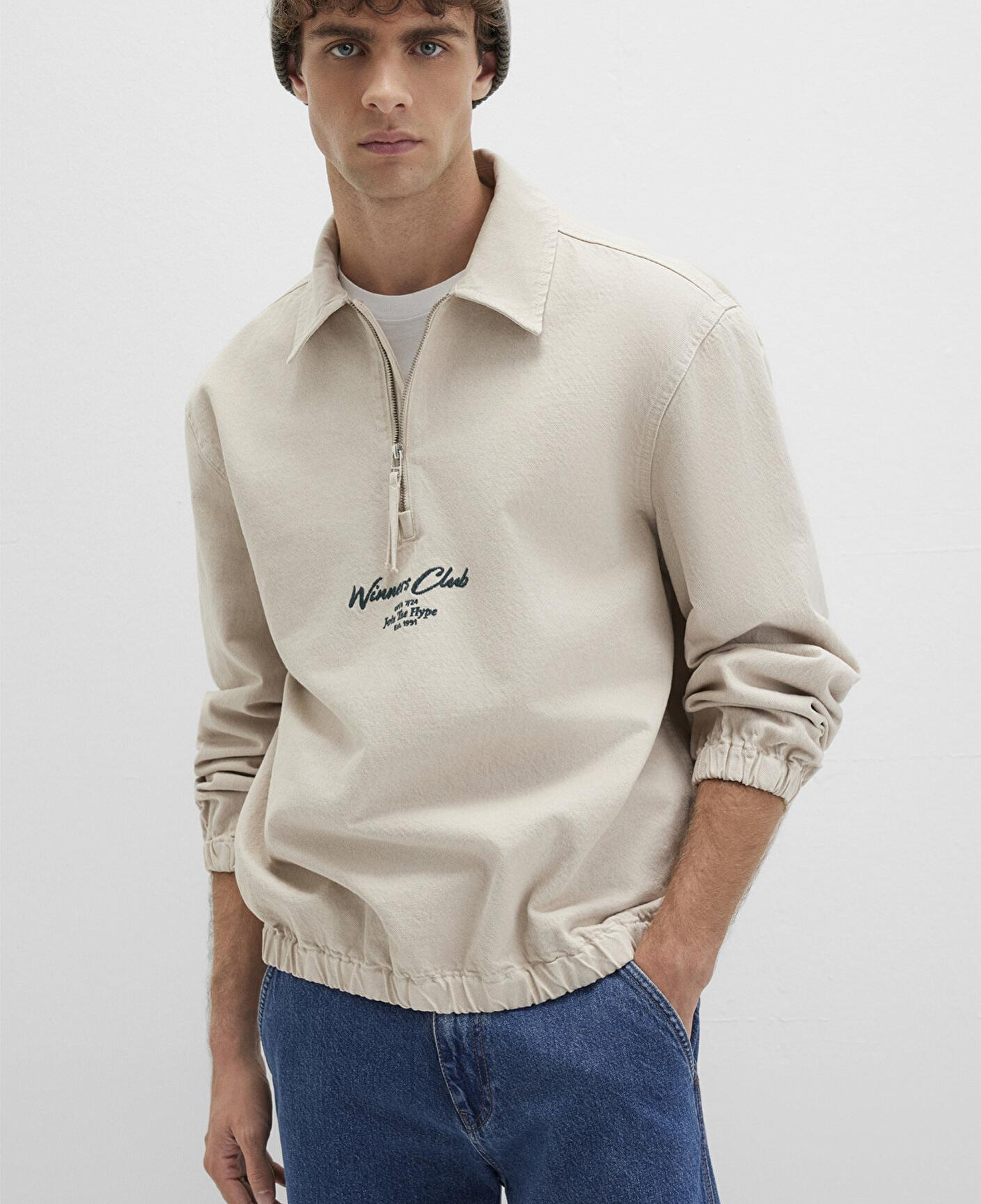 Mavi Yarı Fermuarlı Ekru Gömlek 0211784-81202