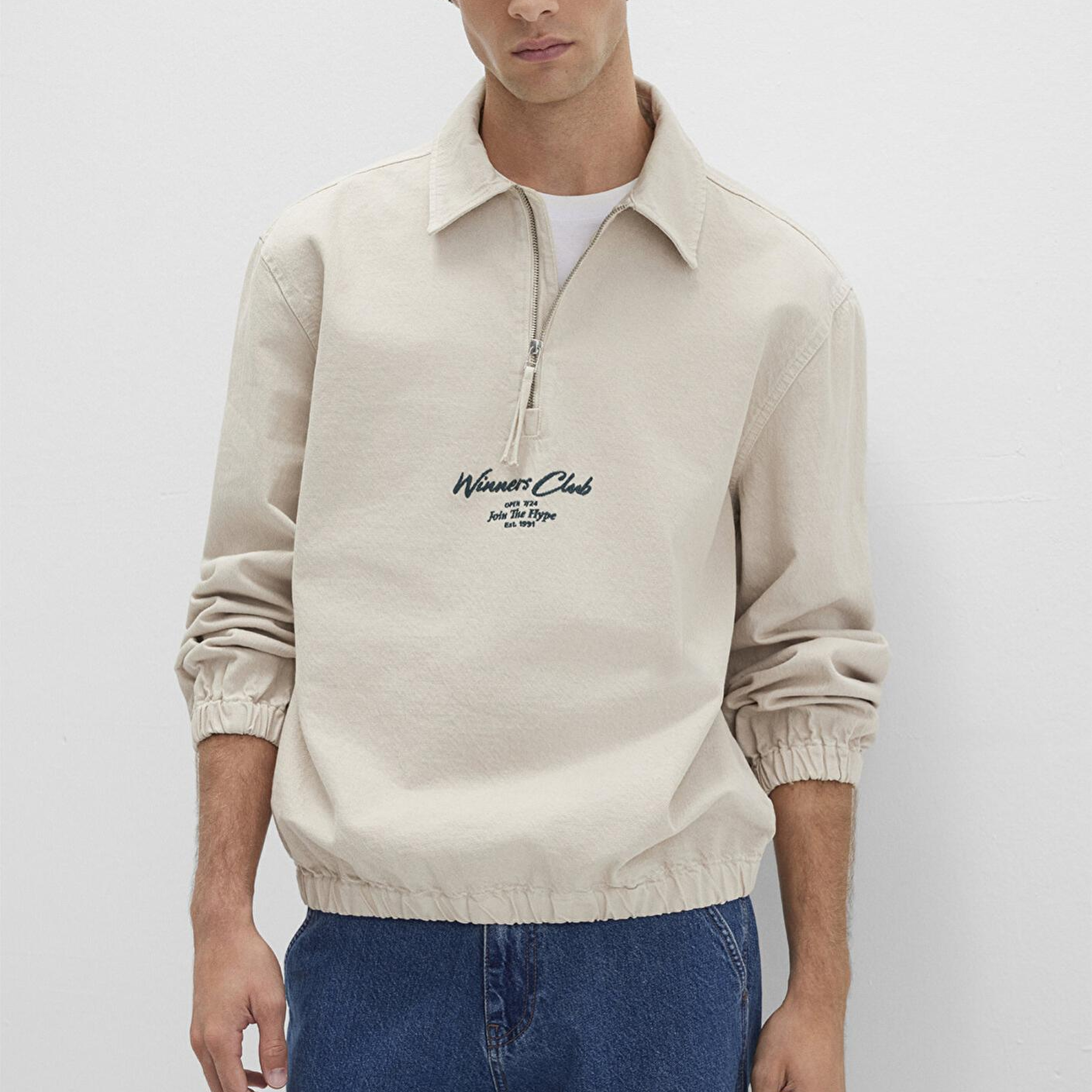 Mavi Yarı Fermuarlı Ekru Gömlek 0211784-81202