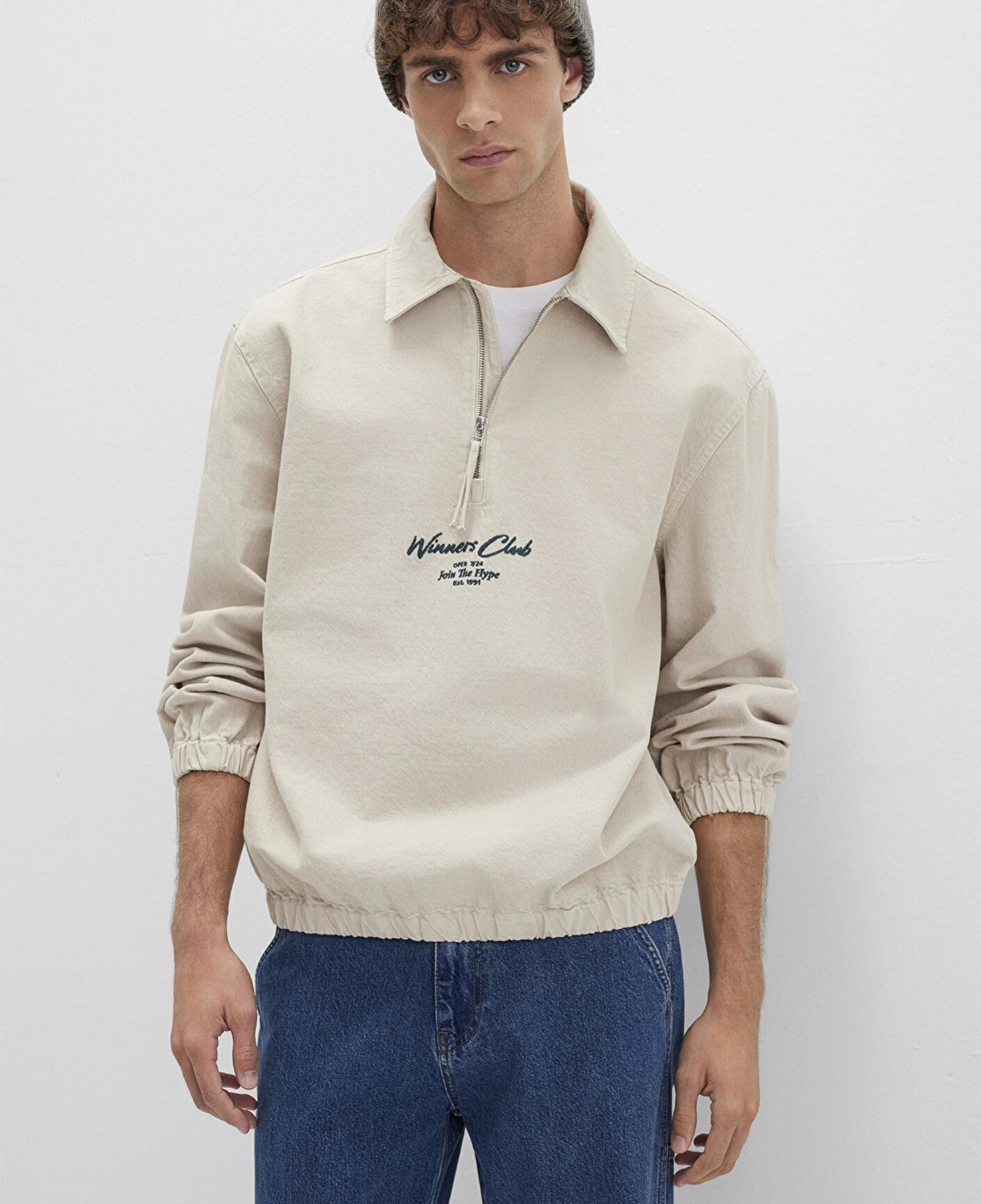 Mavi Yarı Fermuarlı Ekru Gömlek 0211784-81202