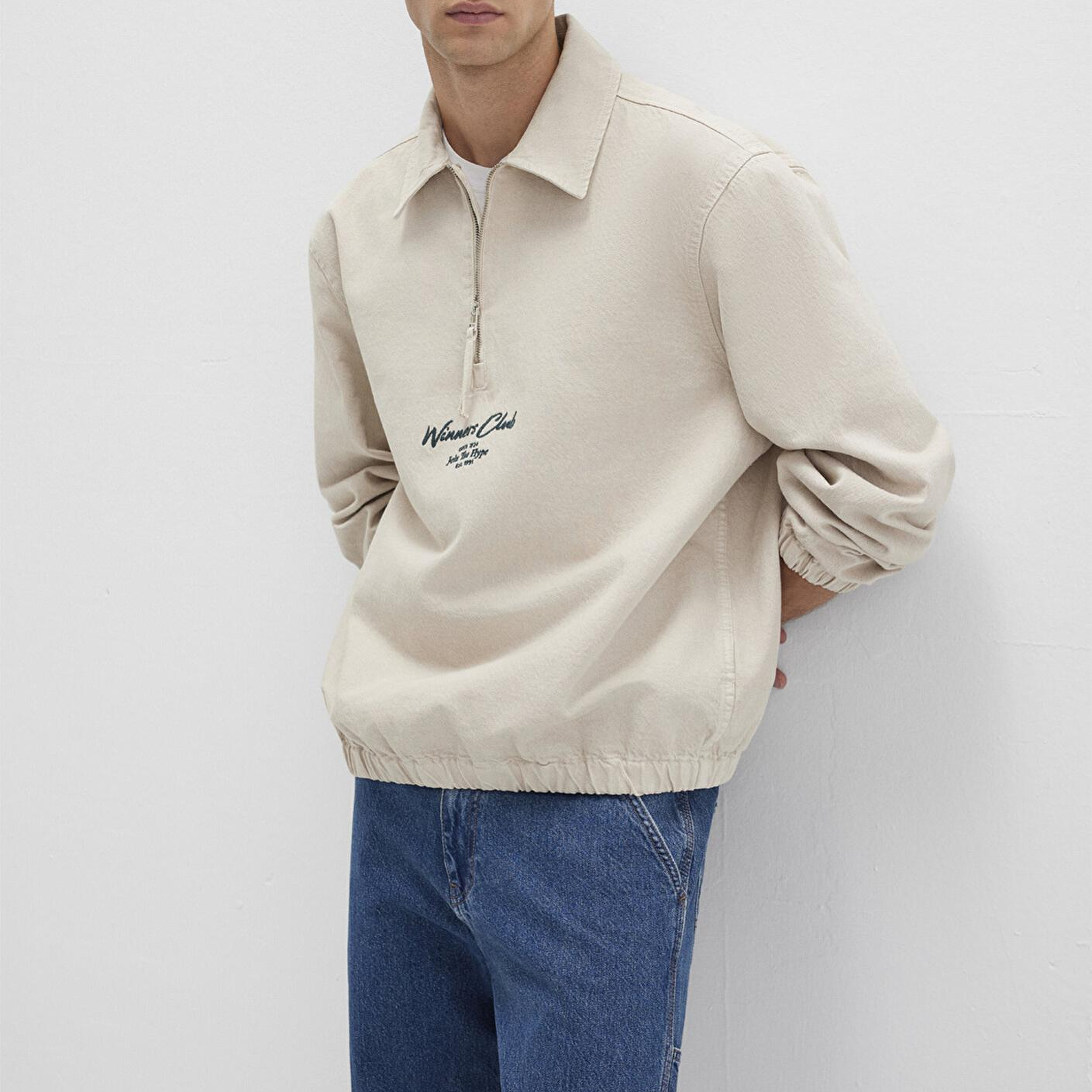 Mavi Yarı Fermuarlı Ekru Gömlek 0211784-81202