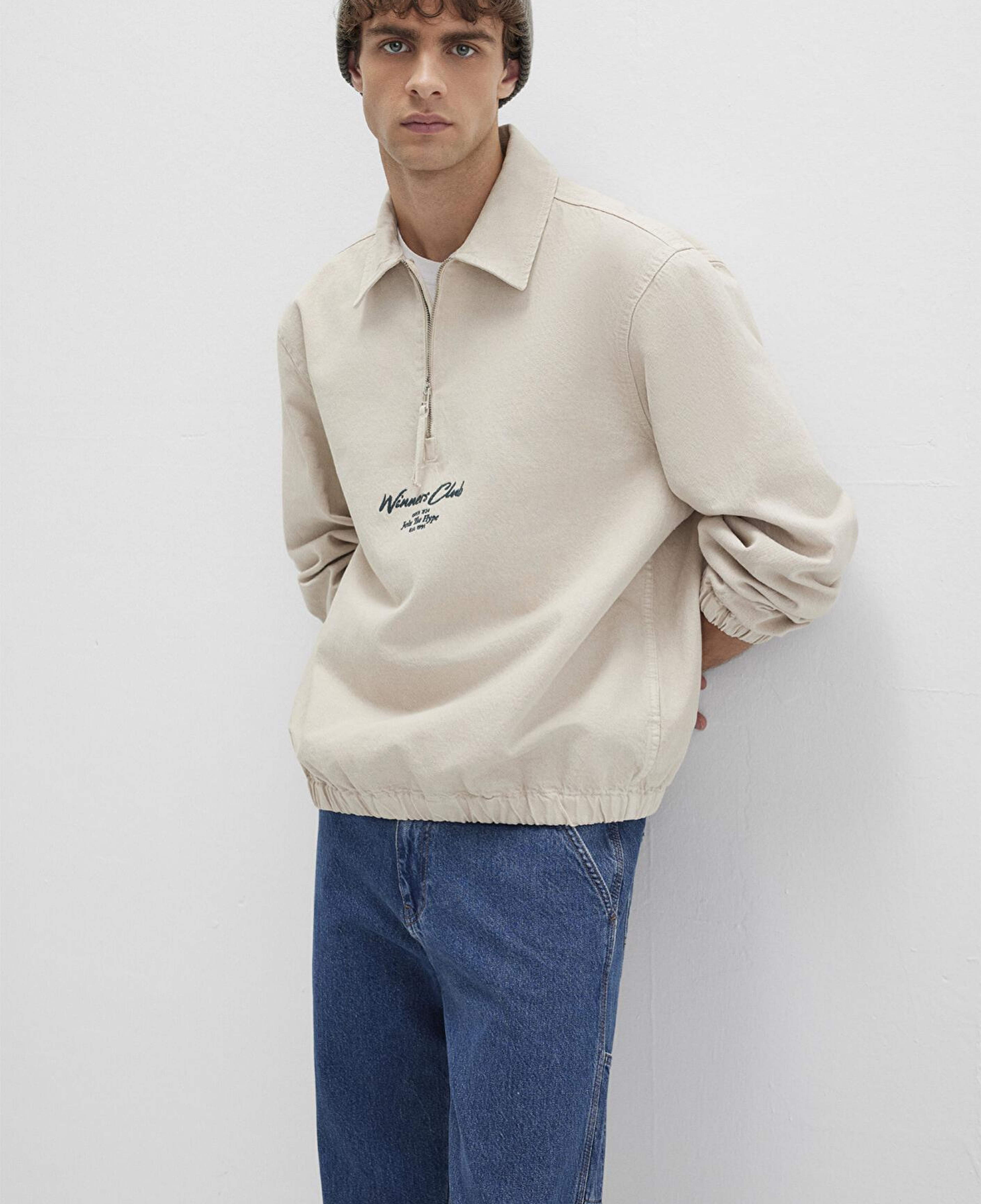 Mavi Yarı Fermuarlı Ekru Gömlek 0211784-81202