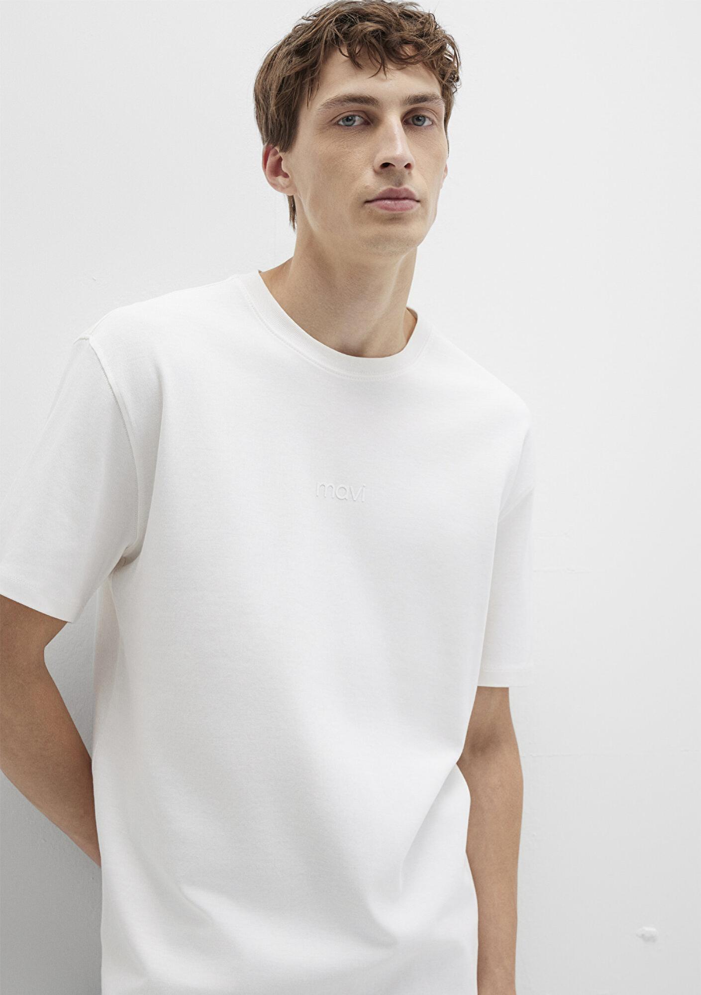 Mavi Mavi Logo Beyaz Basic İnterlok Tişört Loose Fit / Bol Rahat Kesim 0613102-80194