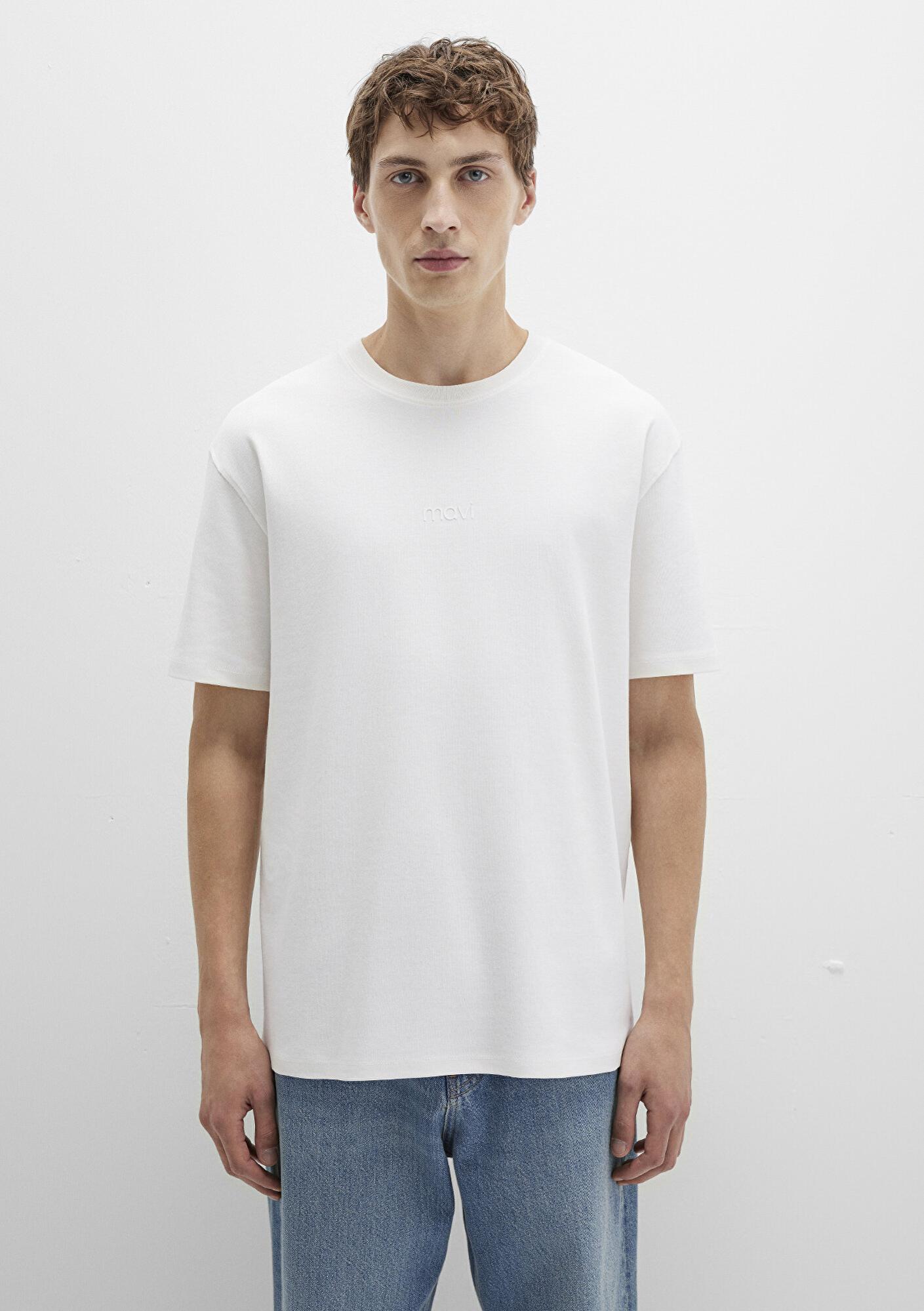 Mavi Mavi Logo Beyaz Basic İnterlok Tişört Loose Fit / Bol Rahat Kesim 0613102-80194