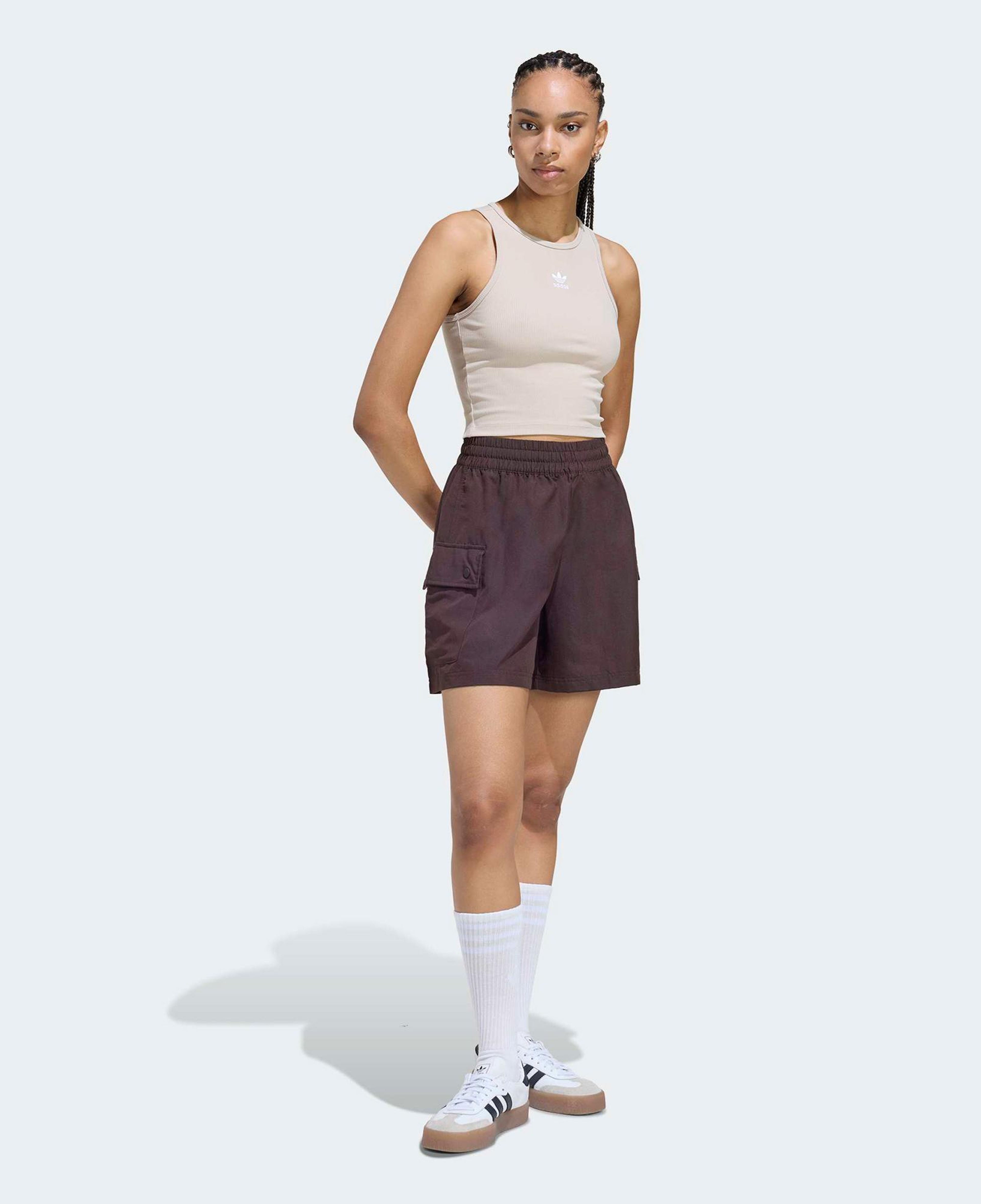 adidas Essentials Ribbed Kadın Bej Crop T-Shirt