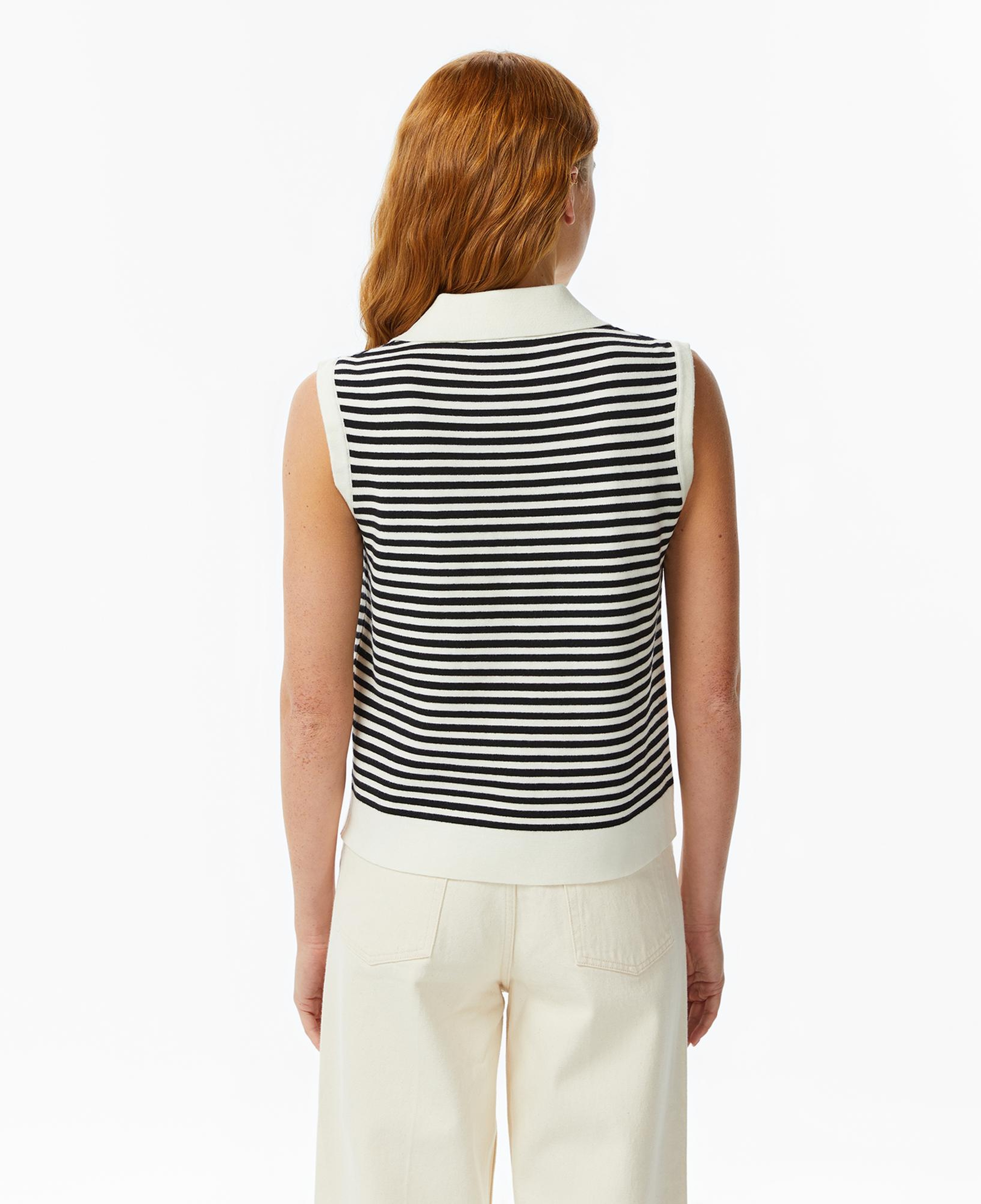 Nautica Kadın Krem Regular Fit Kolsuz Çizgili Polo Yaka T-Shirt