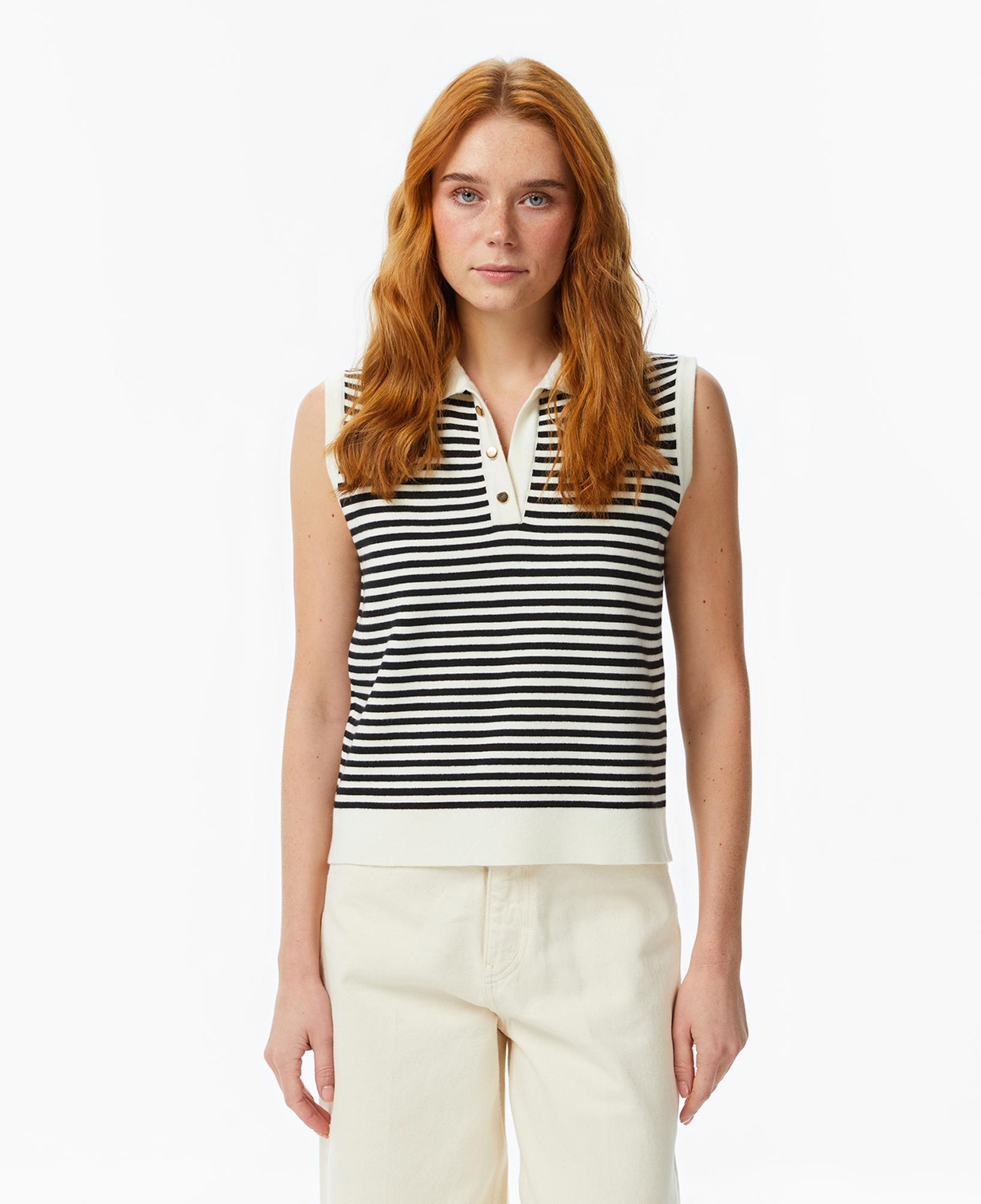 Nautica Kadın Krem Regular Fit Kolsuz Çizgili Polo Yaka T-Shirt