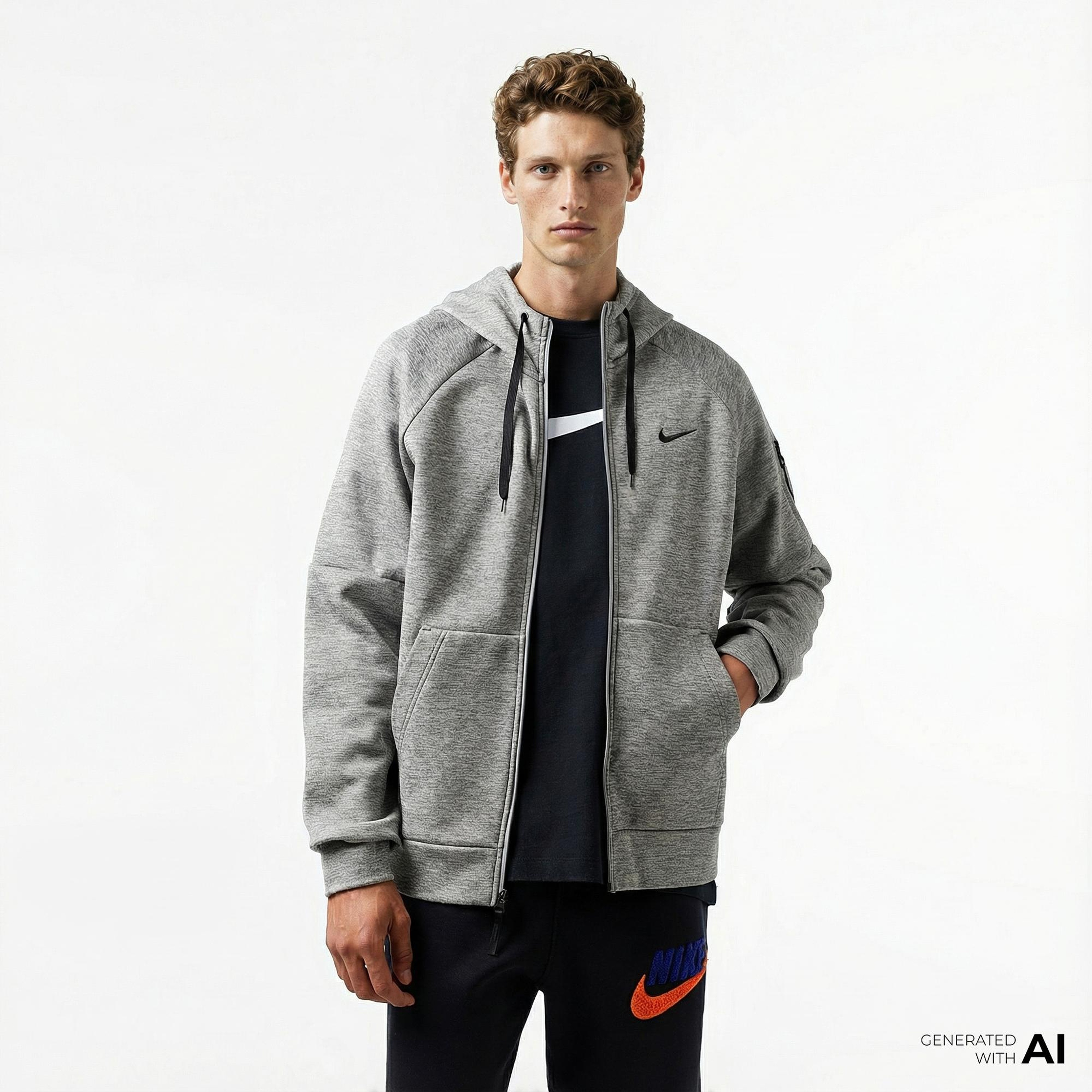 Nike Therma-Fit Full-Zip Erkek Gri Hoodie