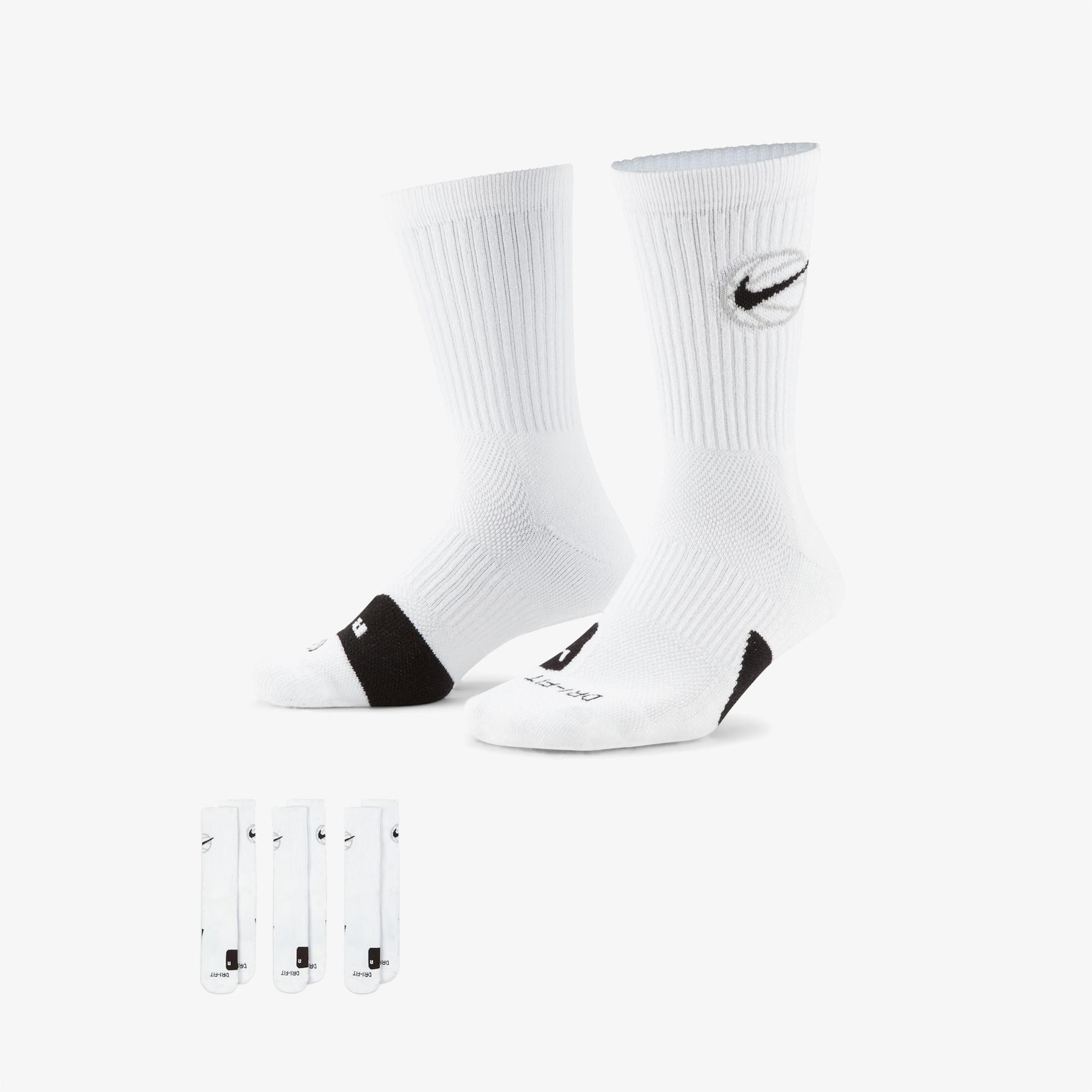 Nike Crew Everyday Baseball 3'lü Unisex Beyaz Çorap