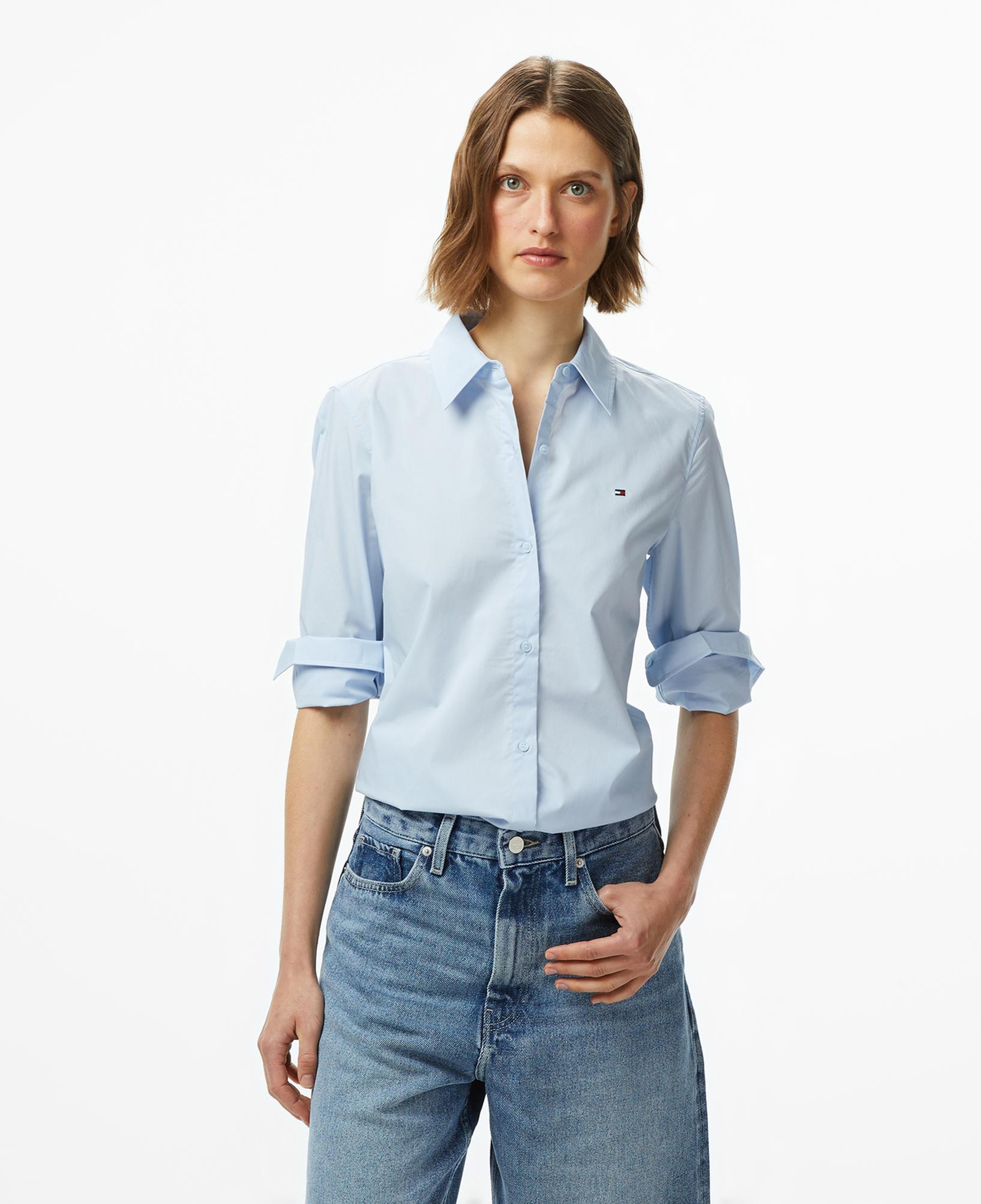 Tommy Hilfiger Essentials Poplin Regular Kadın Mavi Gömlek