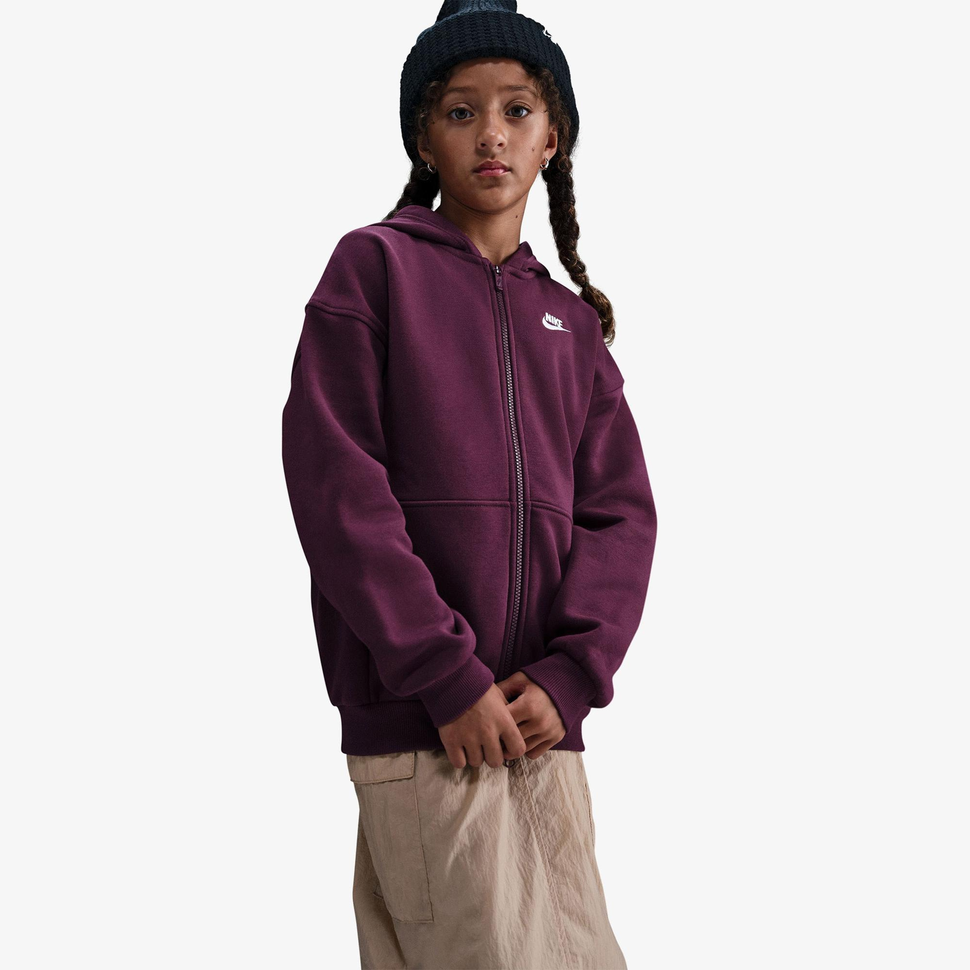 Nike Sportswear Club Fleece Oversized Çocuk Bordo Kapüşonlu Hoodie