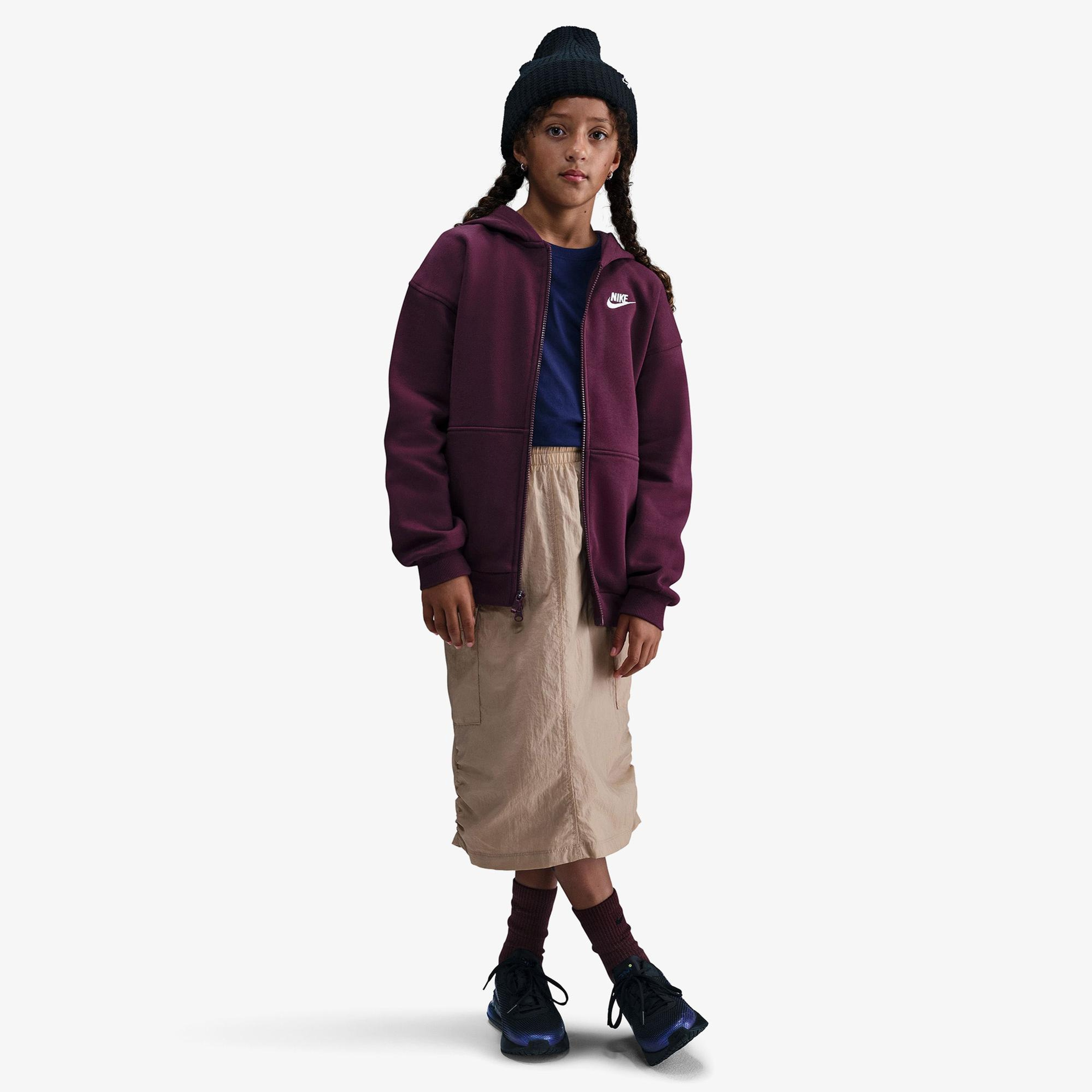 Nike Sportswear Club Fleece Oversized Çocuk Bordo Kapüşonlu Hoodie