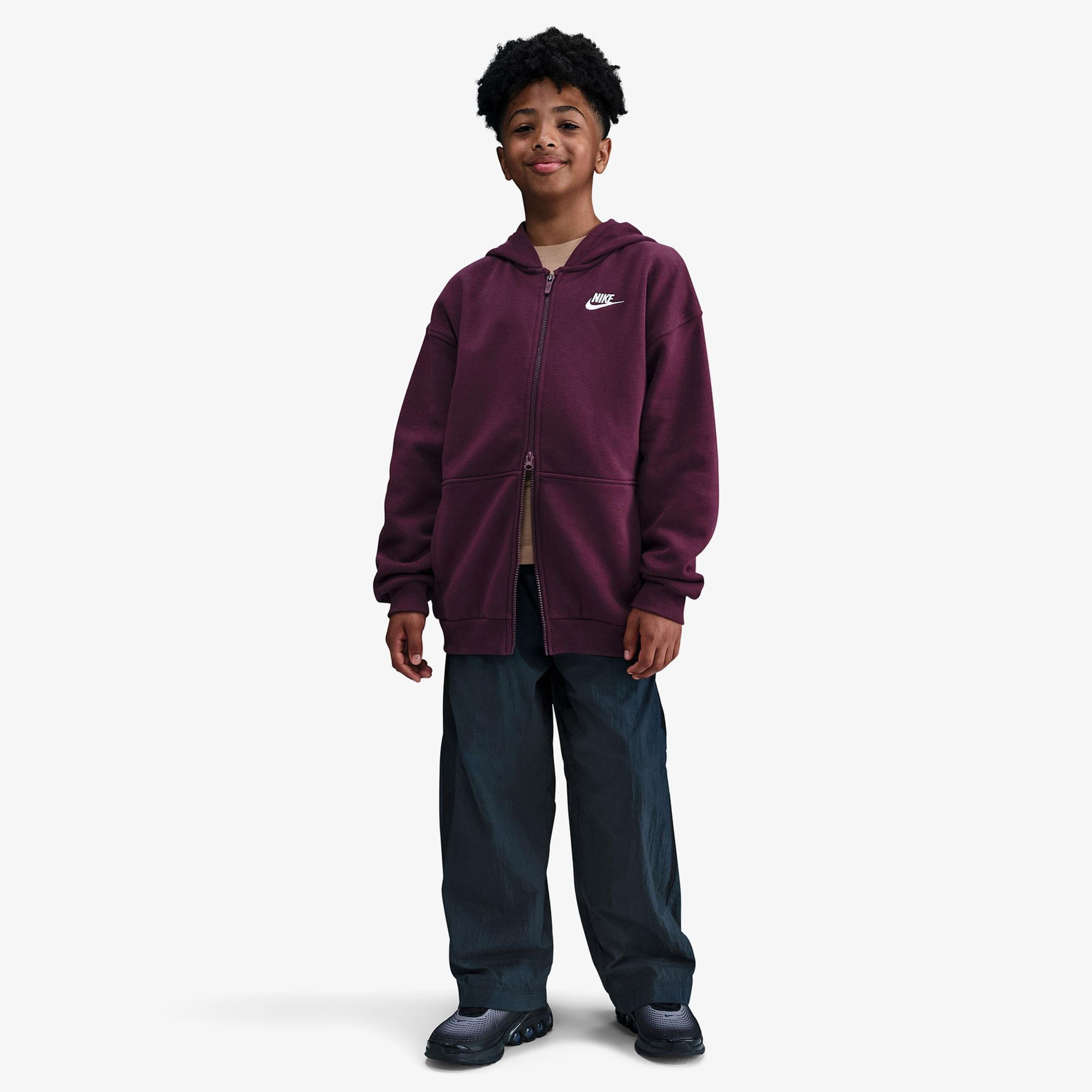 Nike Sportswear Club Fleece Oversized Çocuk Bordo Kapüşonlu Hoodie