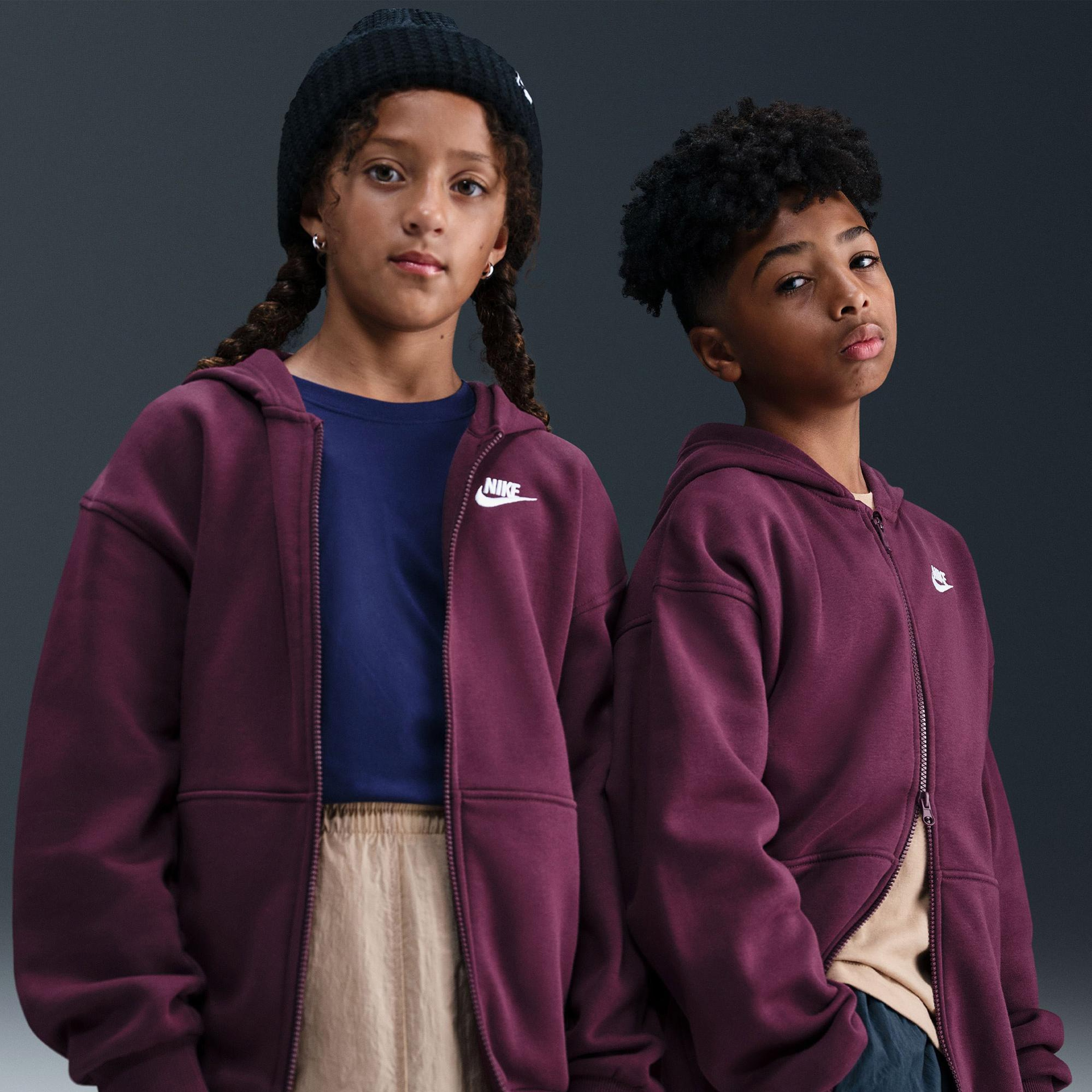 Nike Sportswear Club Fleece Oversized Çocuk Bordo Kapüşonlu Hoodie