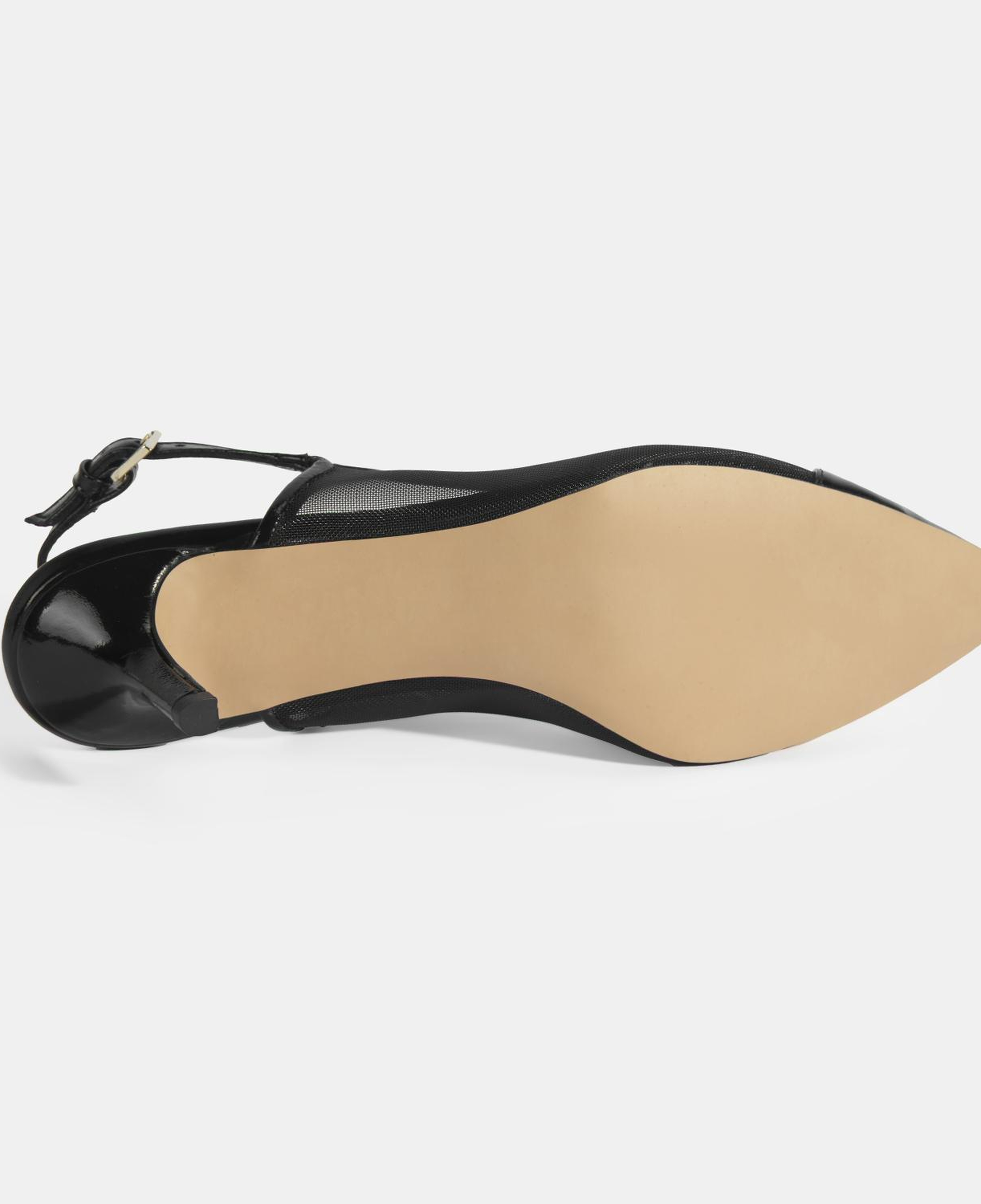 Kadın Siyah Fileli Ayarlanabilir Tokalı Rugan Topuklu Klasik Ayakkabı