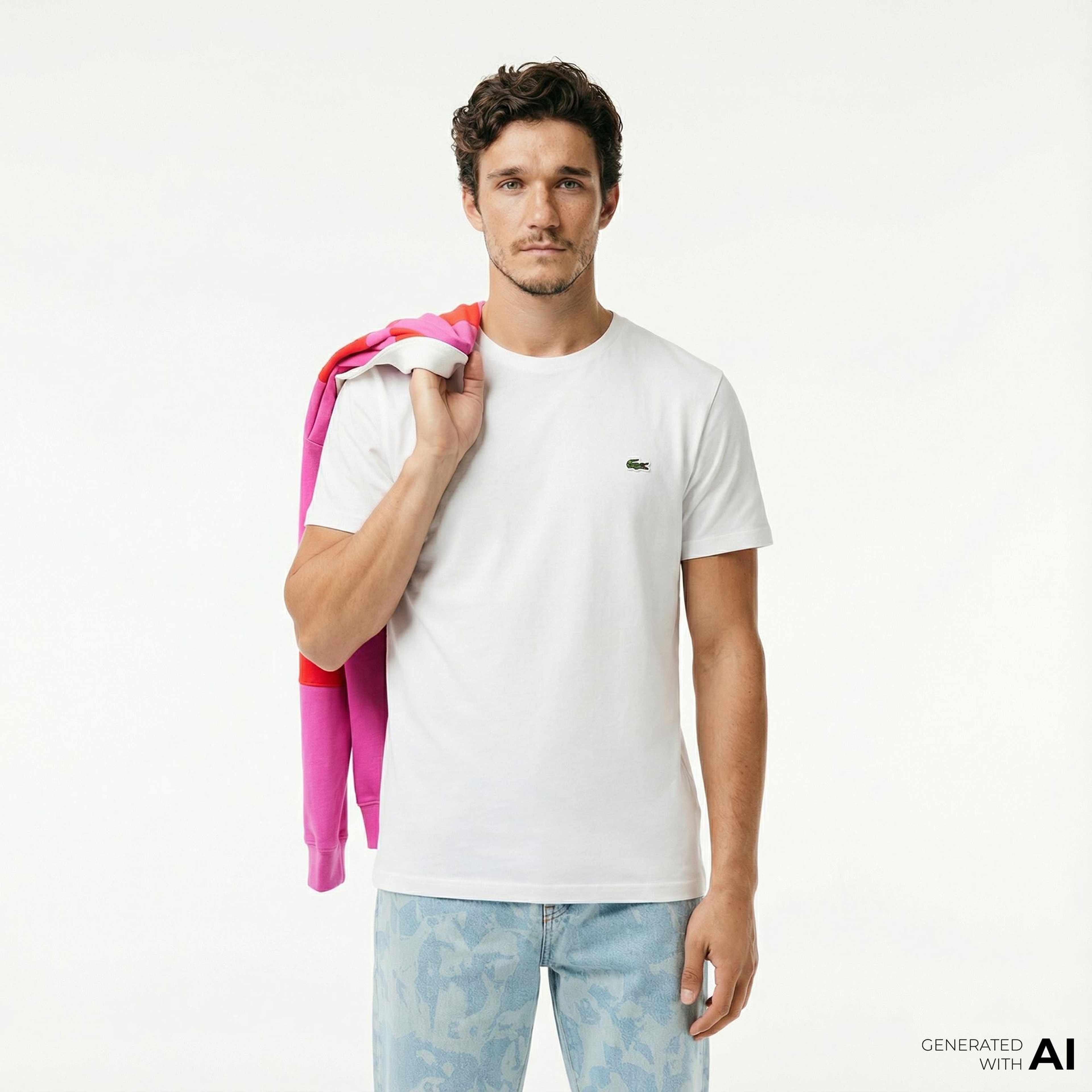 Lacoste Erkek Regular Fit Bisiklet Yaka Beyaz T-Shirt