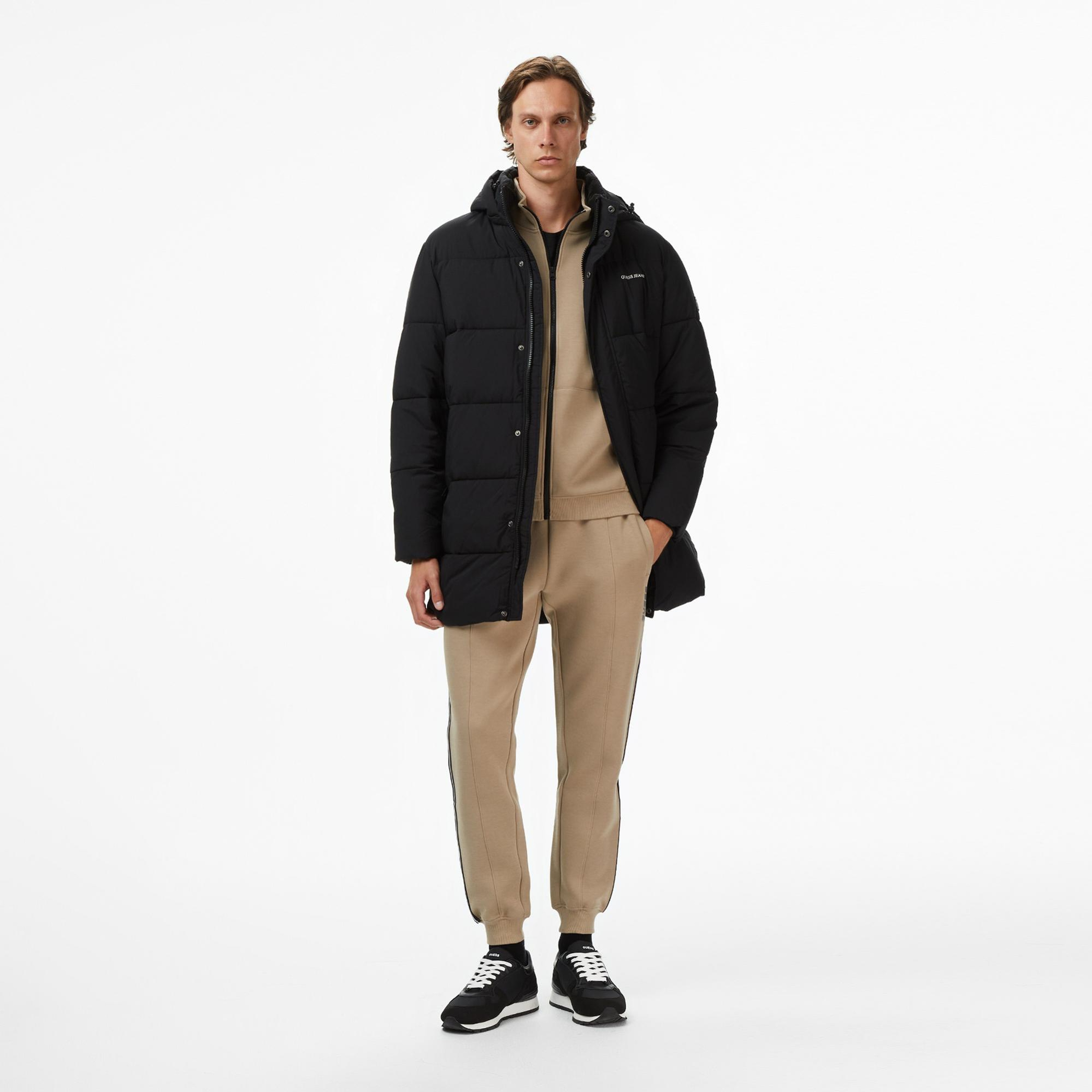 Guess Mid-Length Puffer Erkek Siyah Mont