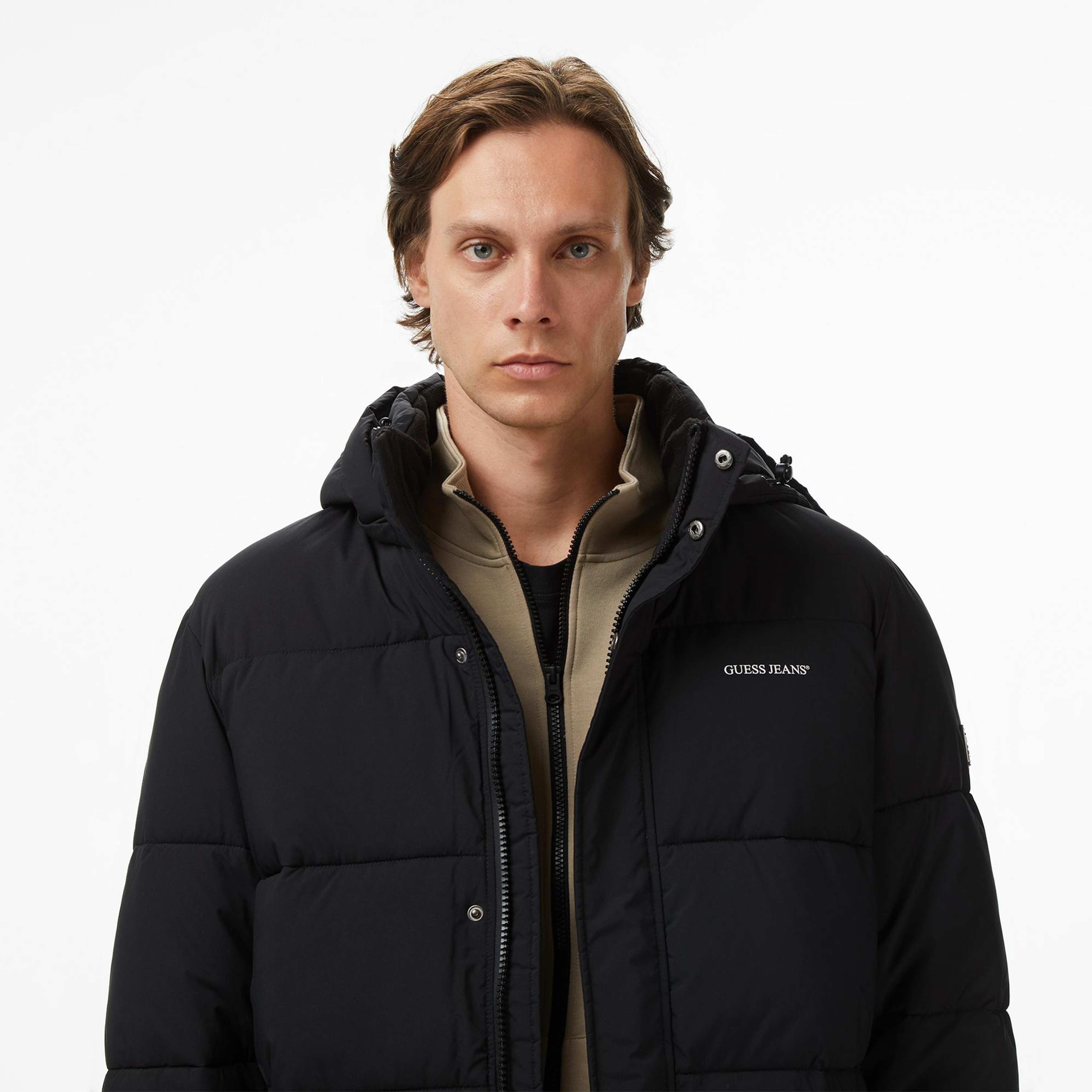 Guess Mid-Length Puffer Erkek Siyah Mont