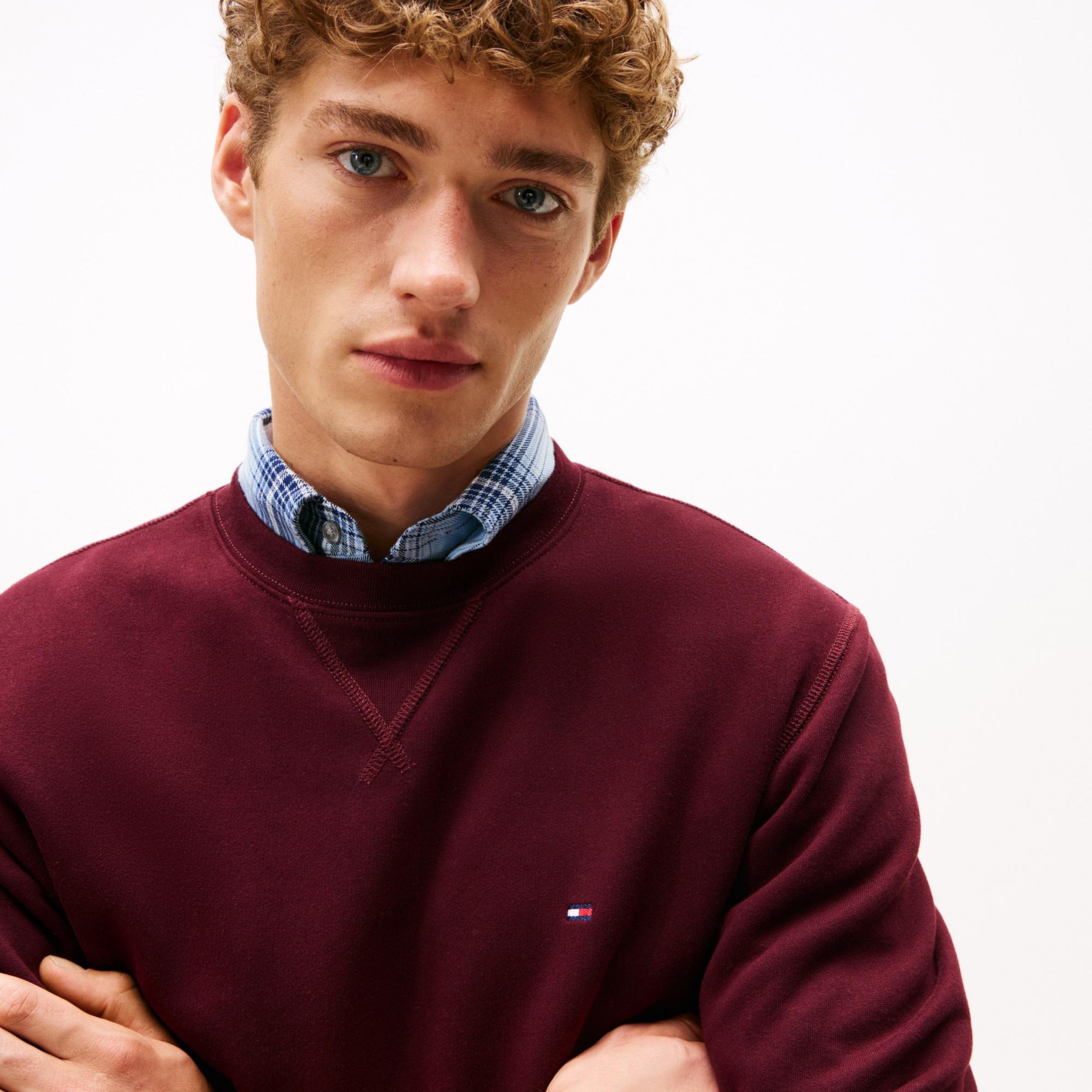 Tommy Hilfiger Essentials Seasonal Yuvarlak Yaka Erkek Bordo Sweatshirt