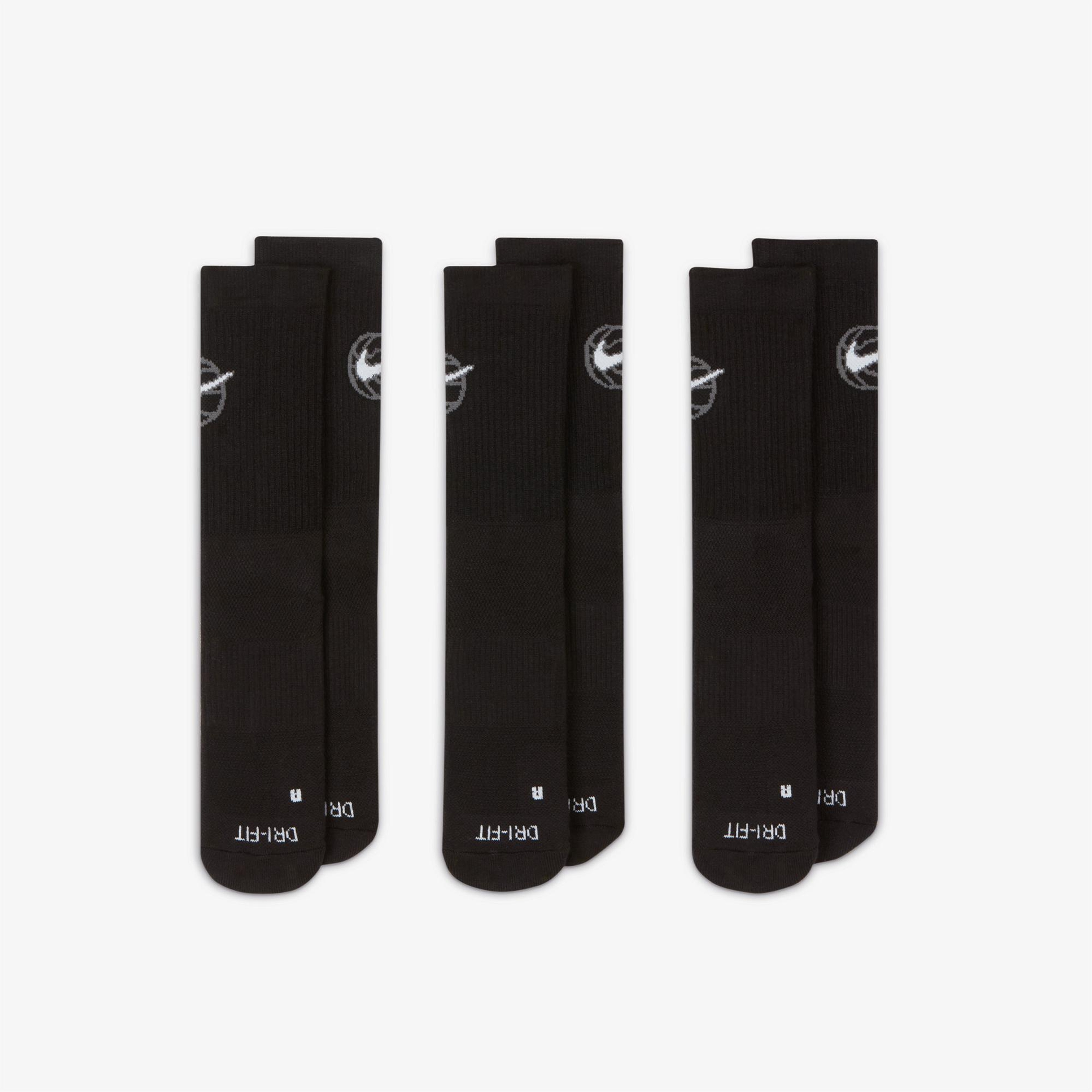 Nike Crew Everyday Baseball 3'lü Unisex Siyah Çorap
