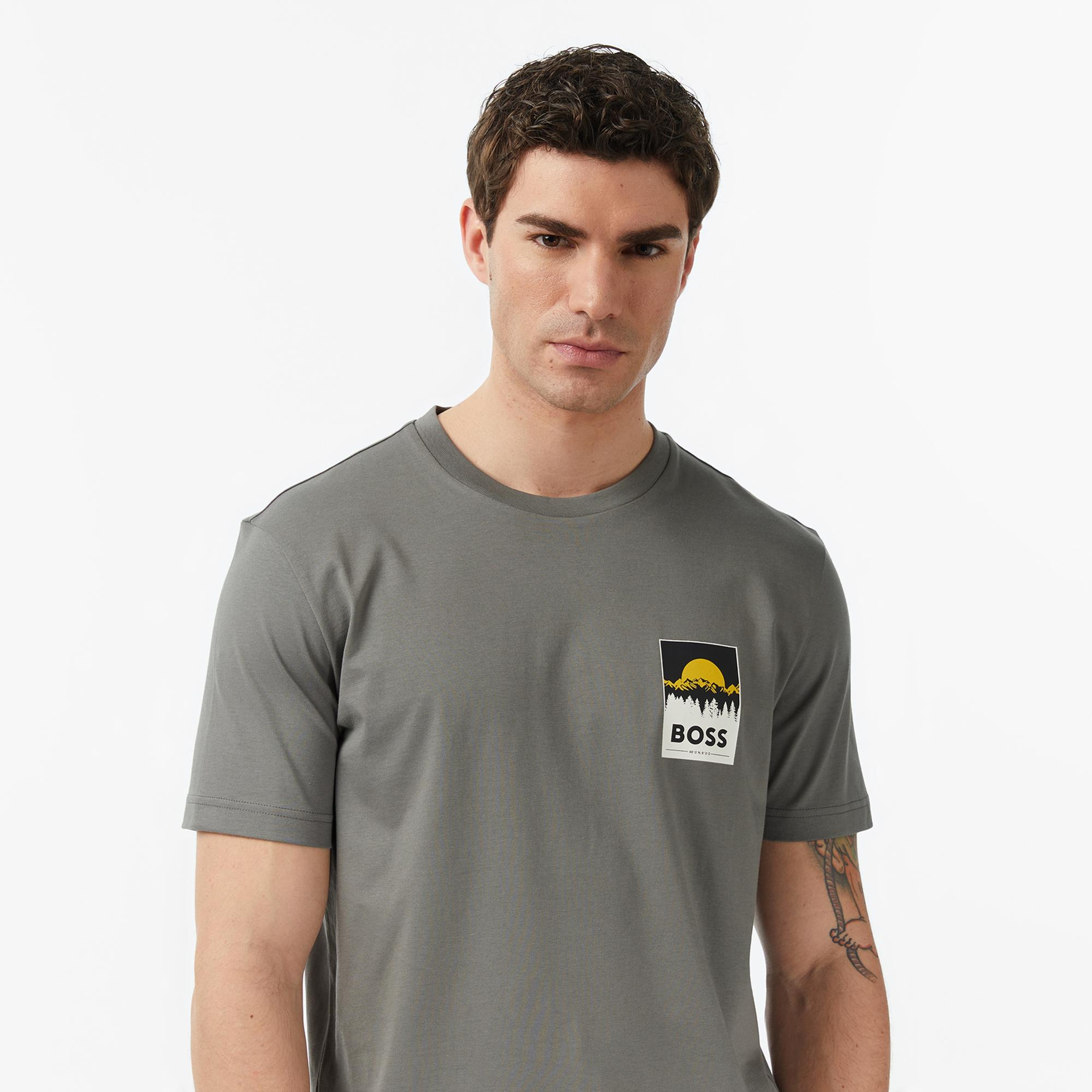 Boss Plain Erkek Gri T-Shirt