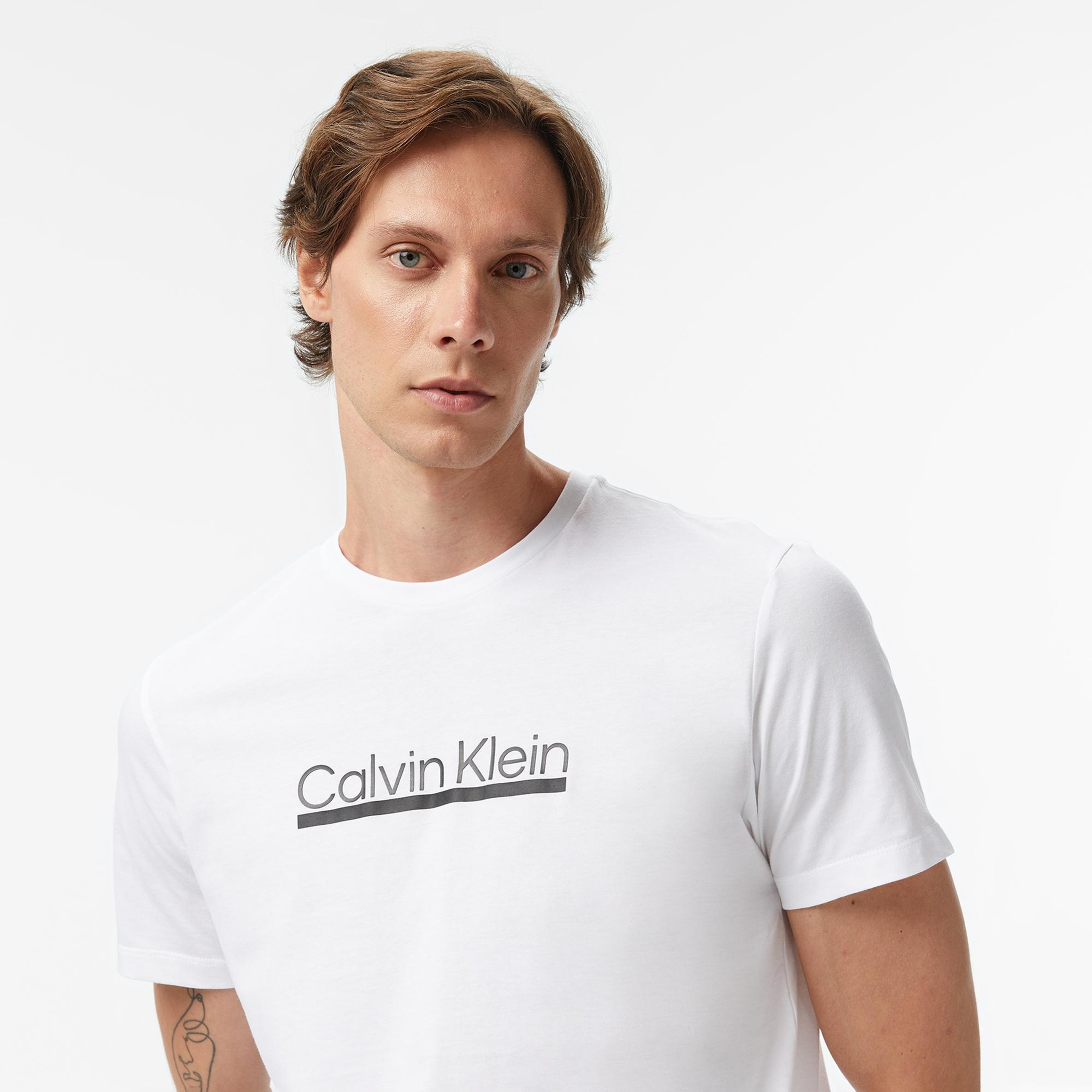 Calvin Klein Outline Tape Graphic Erkek Beyaz T-Shirt
