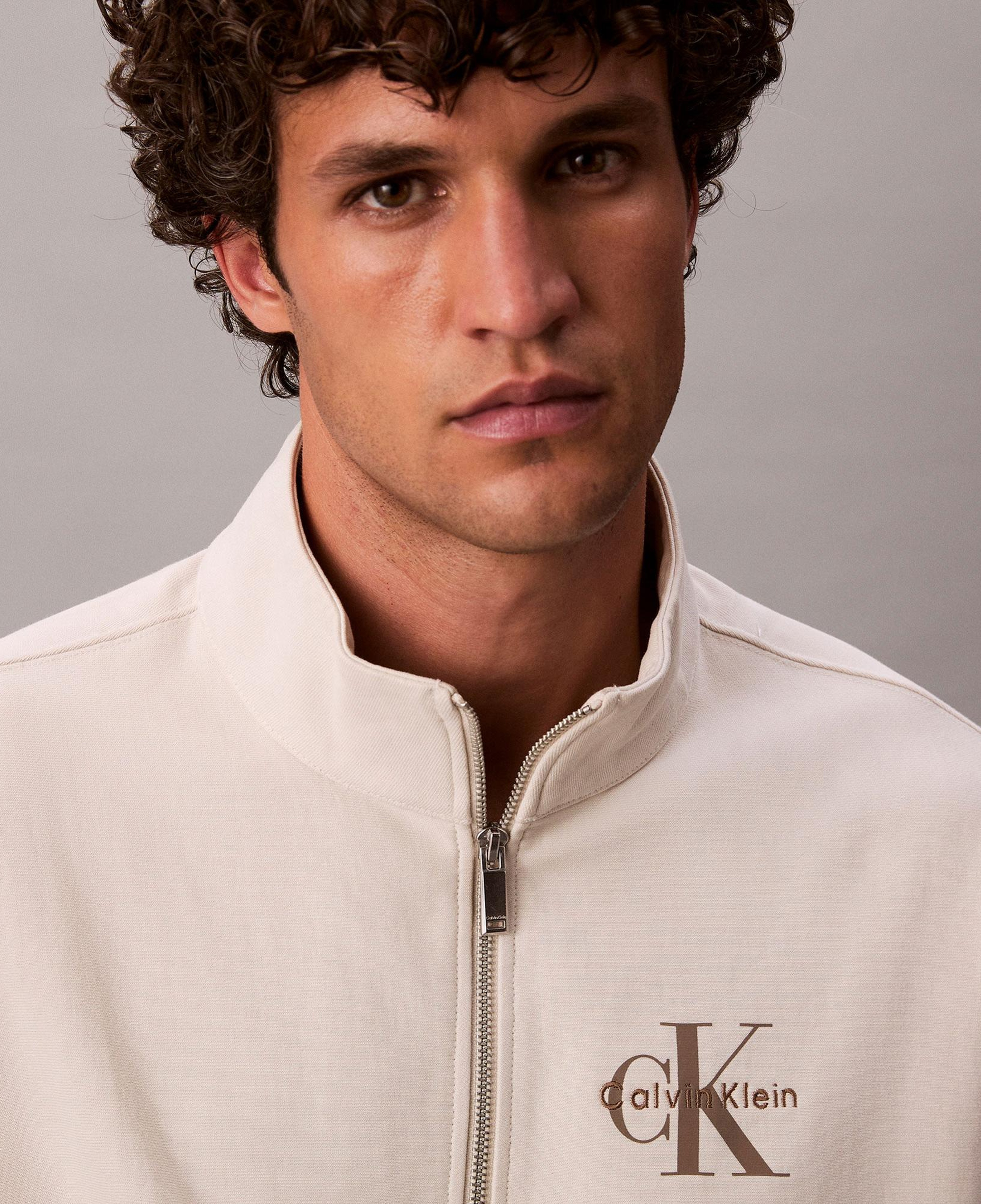 Calvin Klein Premium Terry Micro Monologo Erkek Beyaz Sweatshirt