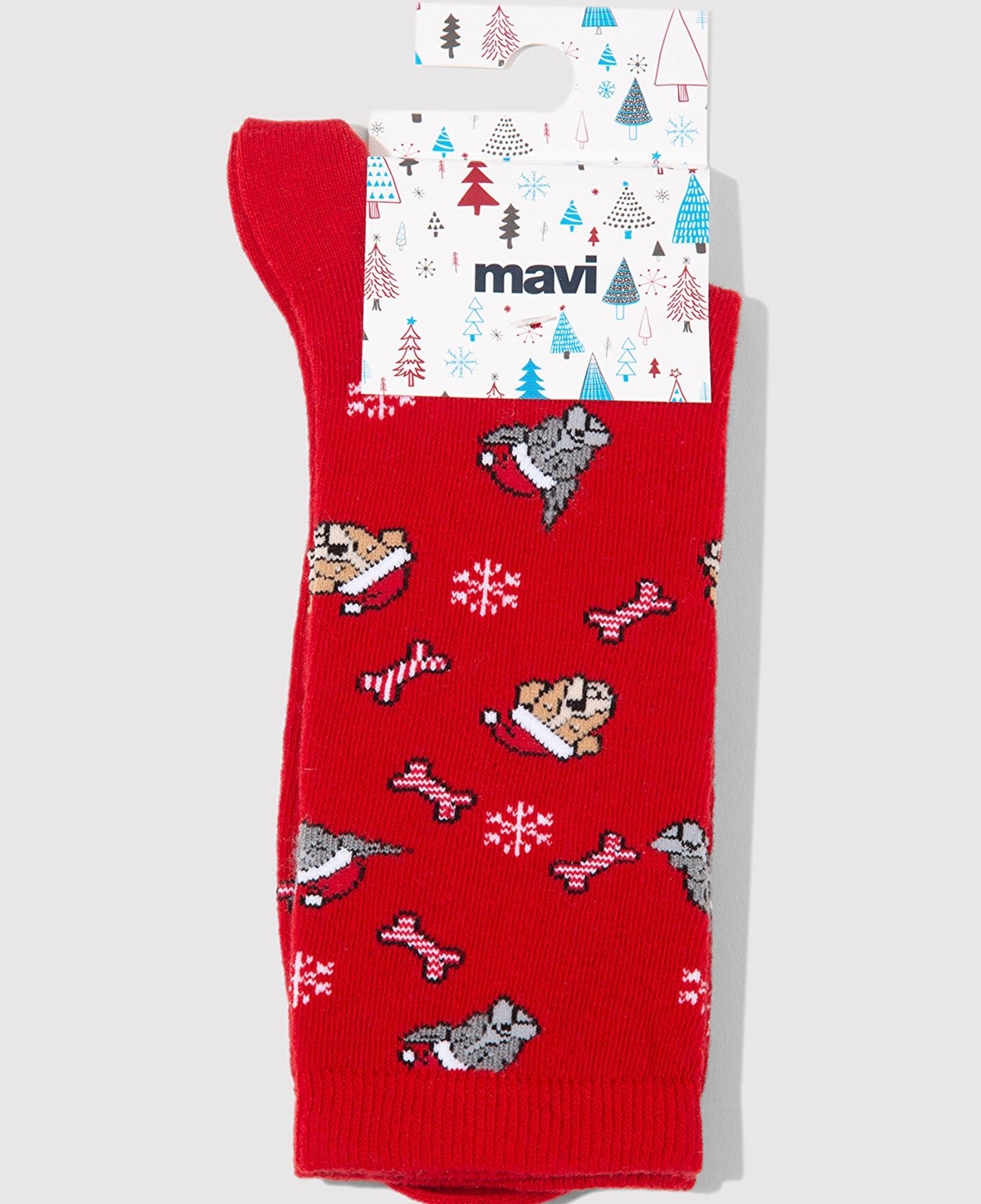Mavi Yılbaşı Temalı Kırmızı Soket Çorap 0912174-70463