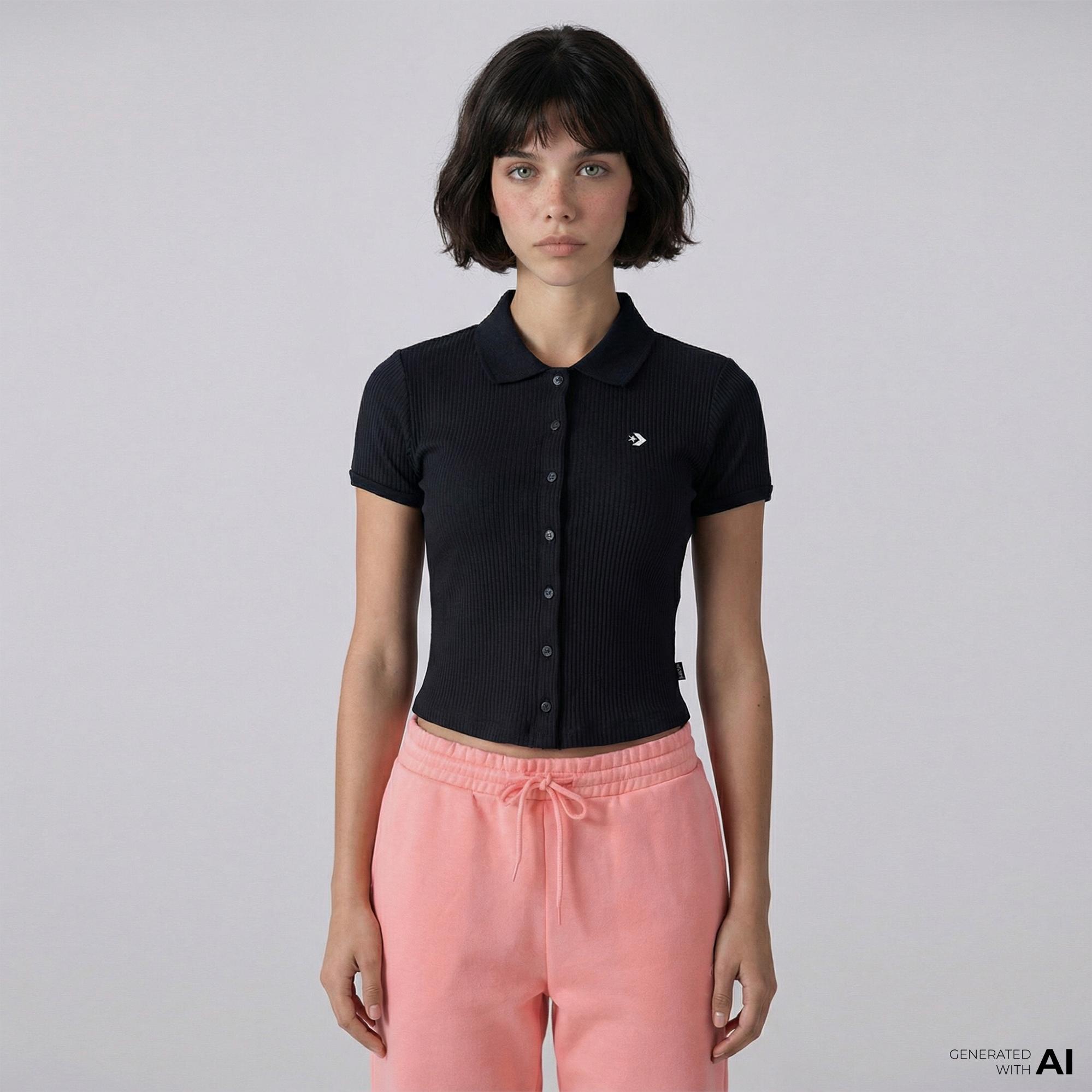 Converse Slim Fit Kadın Siyah Polo