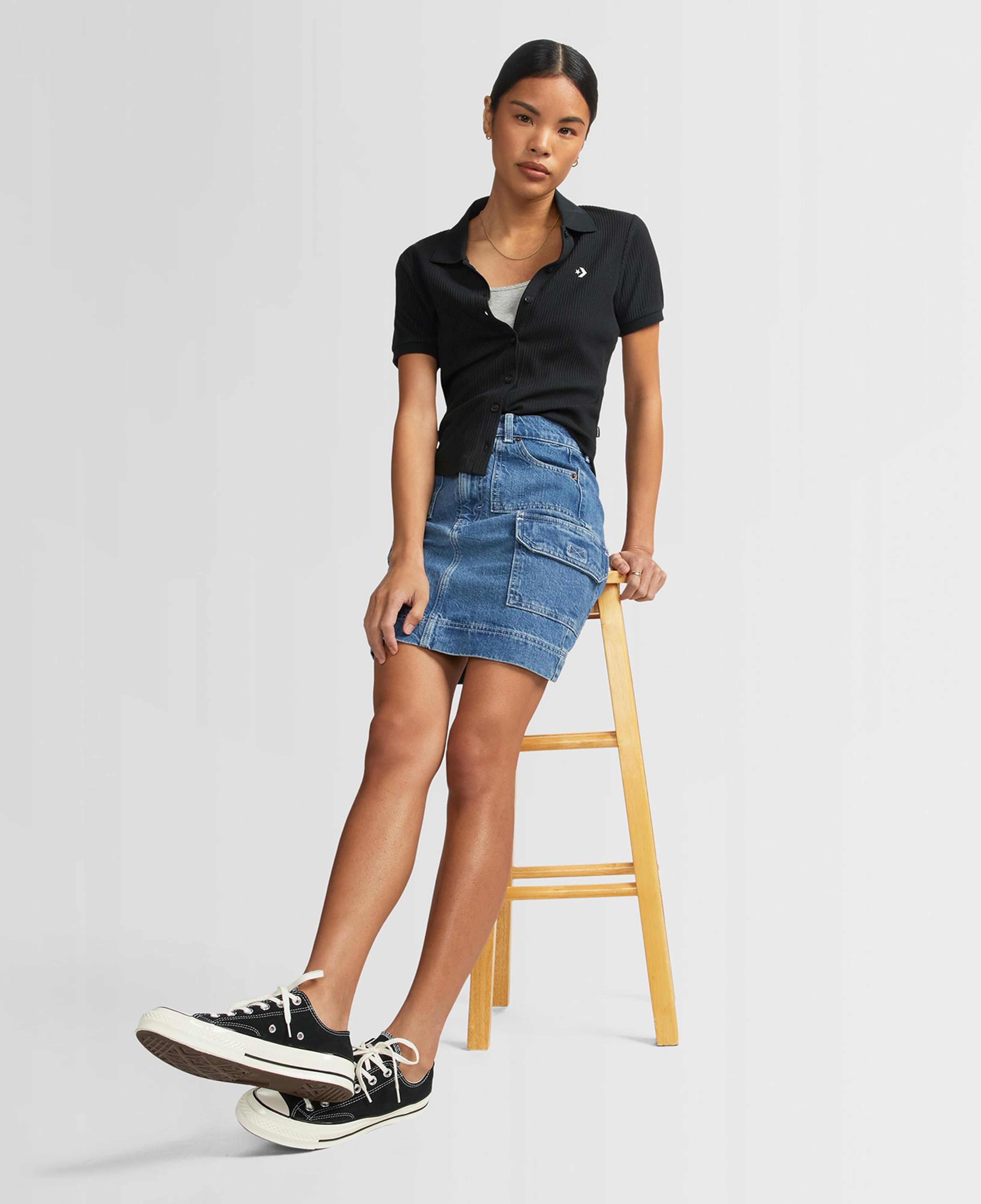 Converse Slim Fit Kadın Siyah Polo