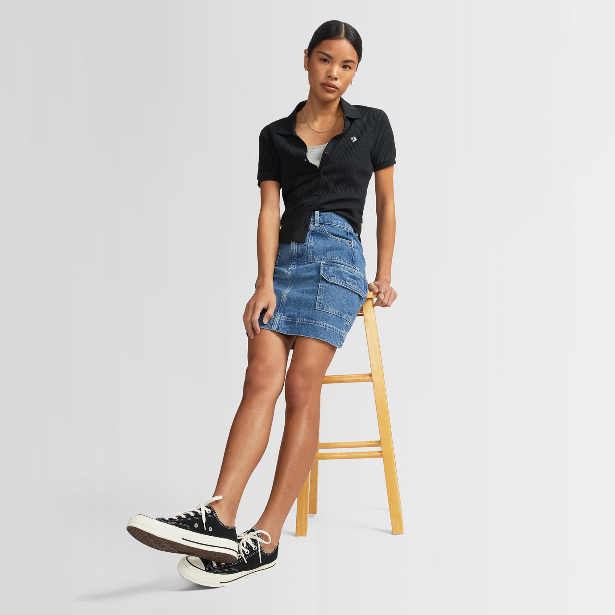 Converse Slim Fit Kadın Siyah Polo