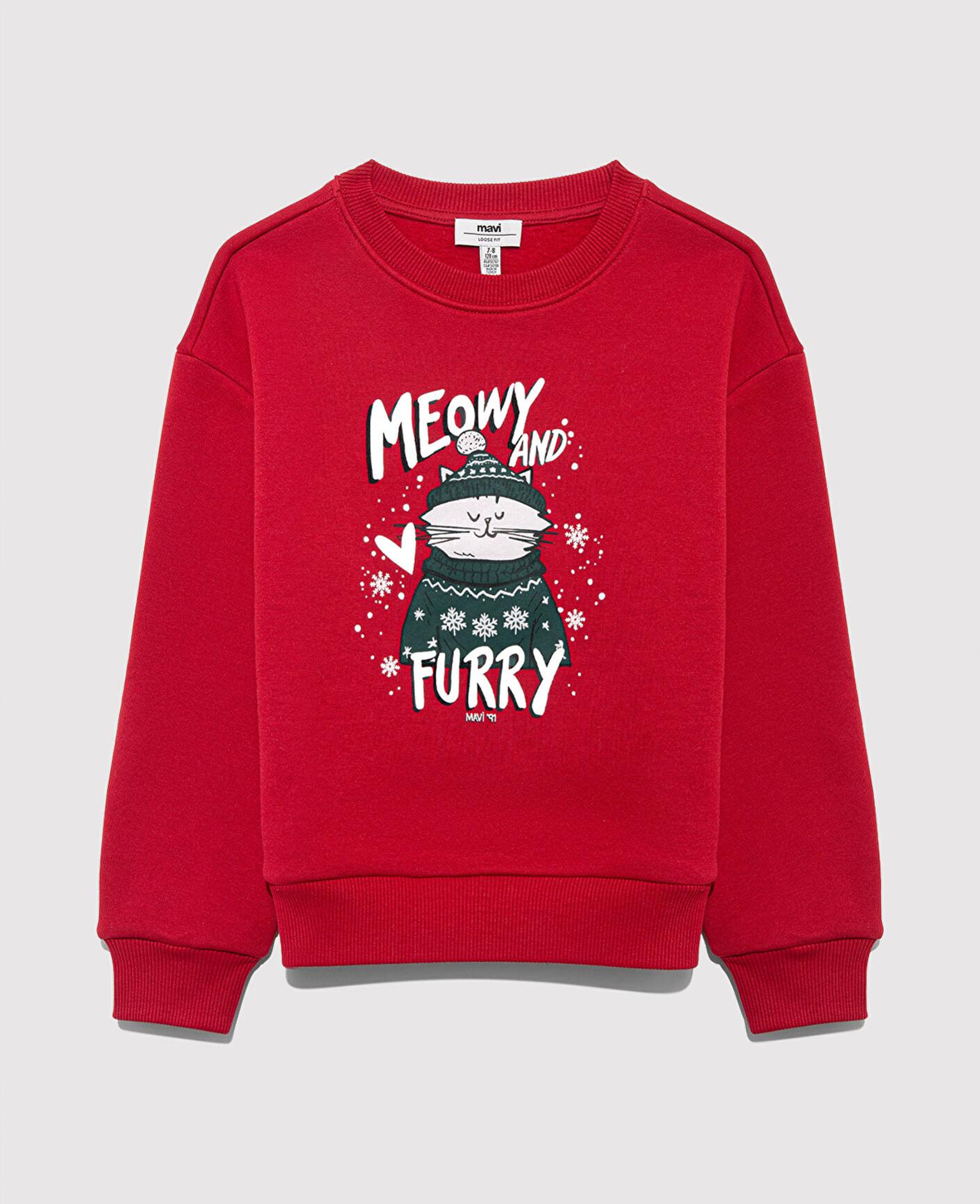 Mavi Yılbaşı Temalı Kırmızı Sweatshirt 7S10180-70390