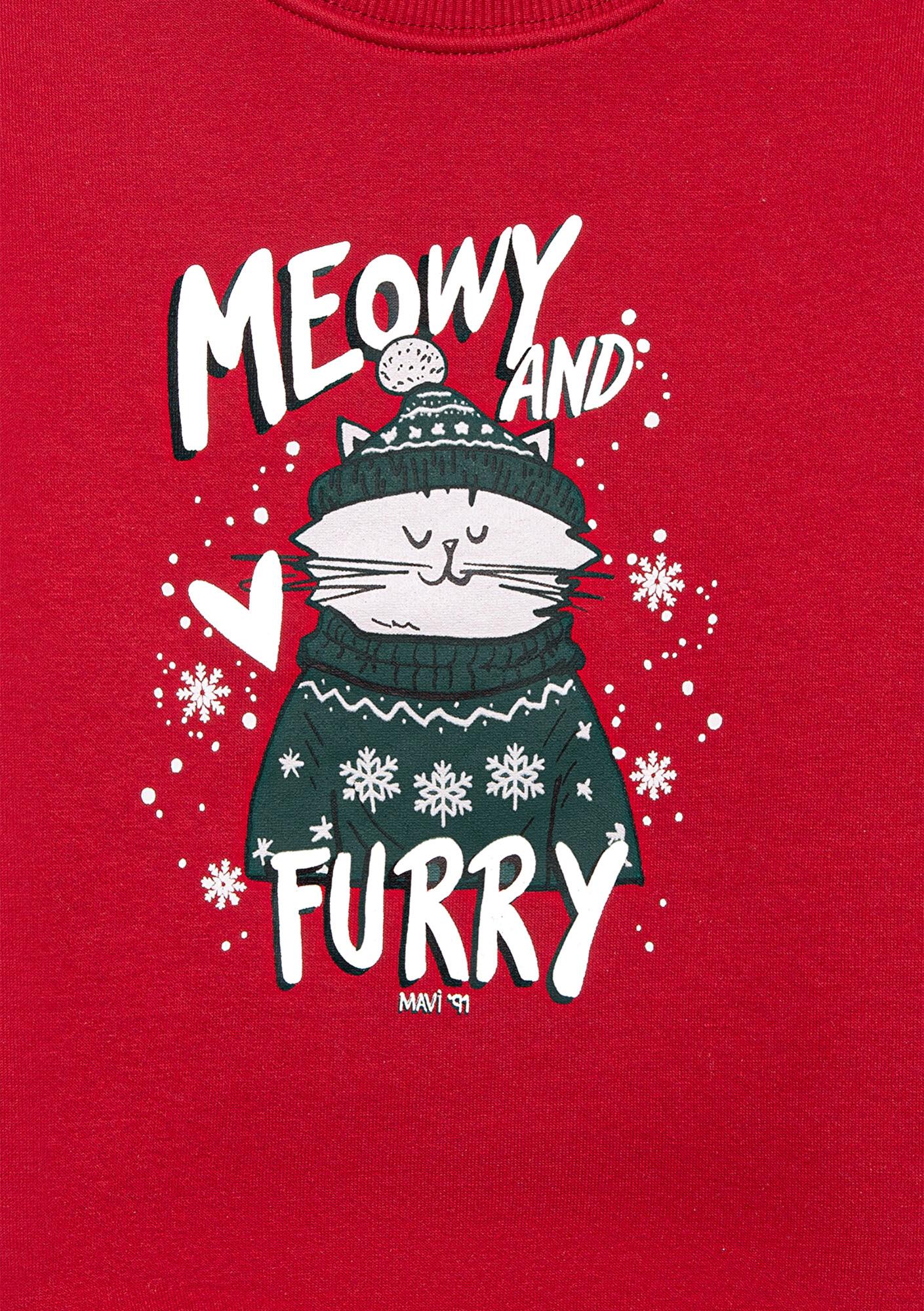 Mavi Yılbaşı Temalı Kırmızı Sweatshirt 7S10180-70390