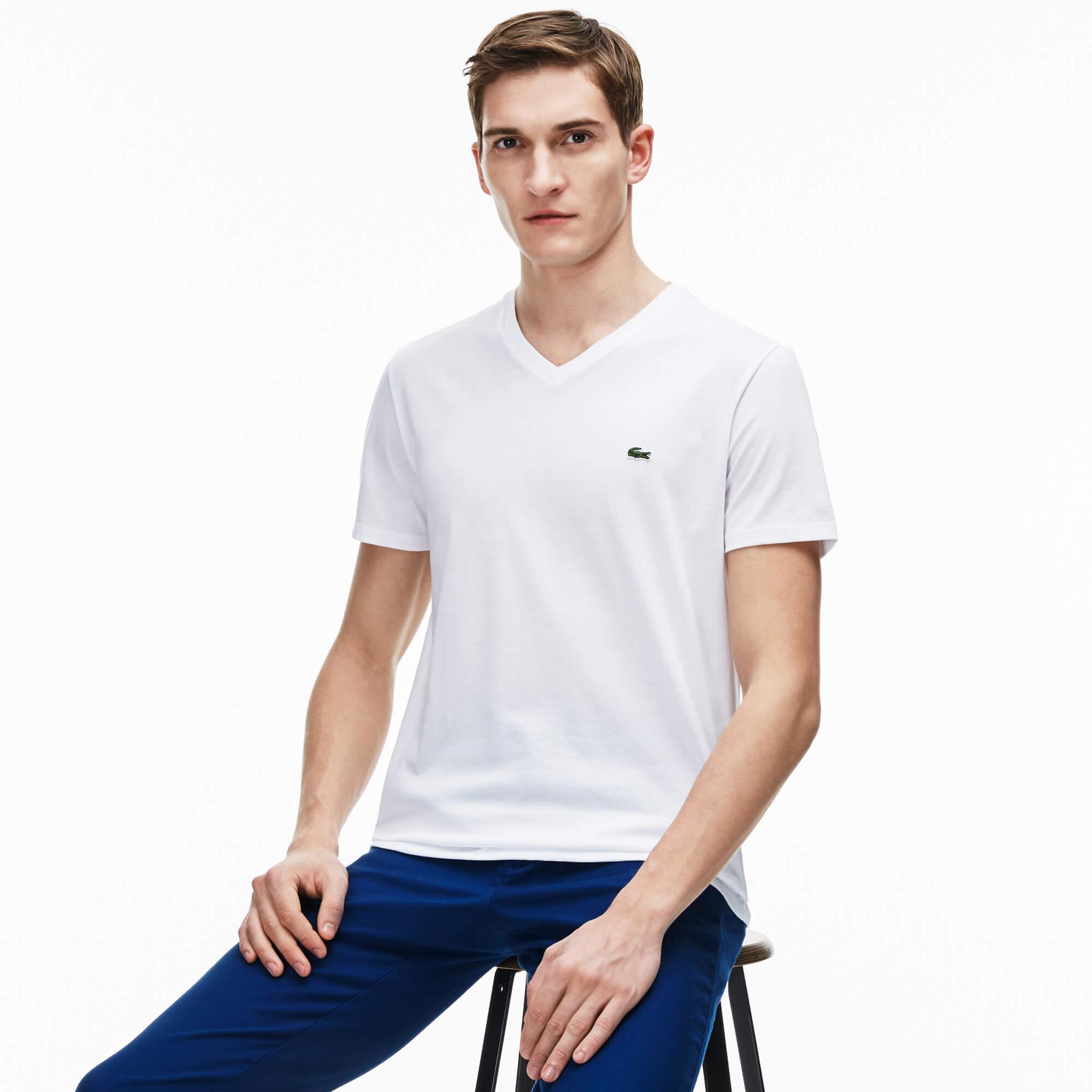 Lacoste Erkek Regular Fit V Yaka Beyaz T-Shirt