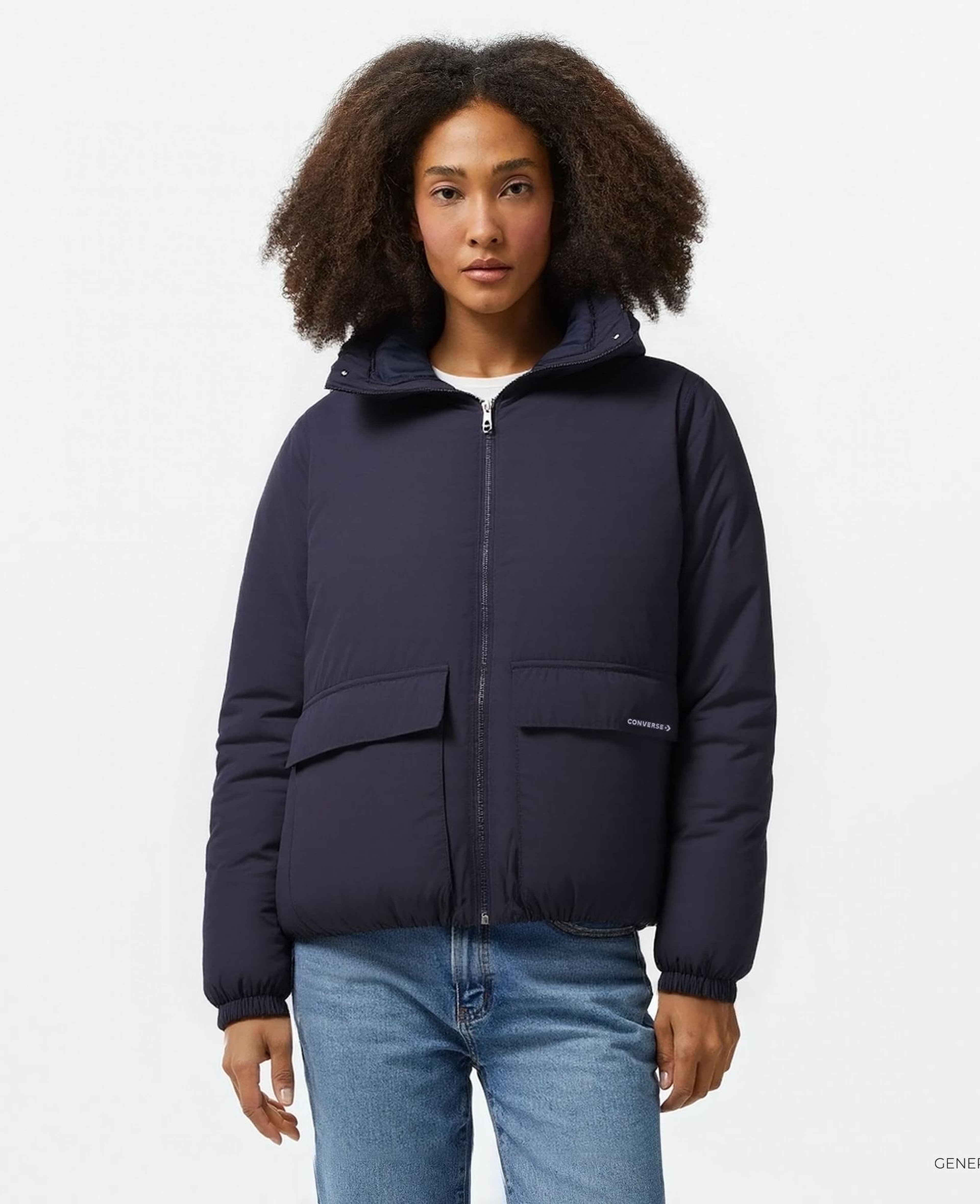 Converse Kadın Kapüşonlu Lacivert Şişme Mont
