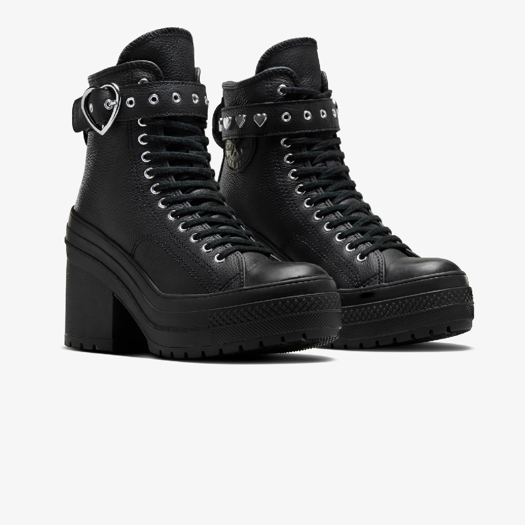 Converse Chuck 70 De Luxe Heel Unisex Siyah Deri Platform Dark Romance Sneaker