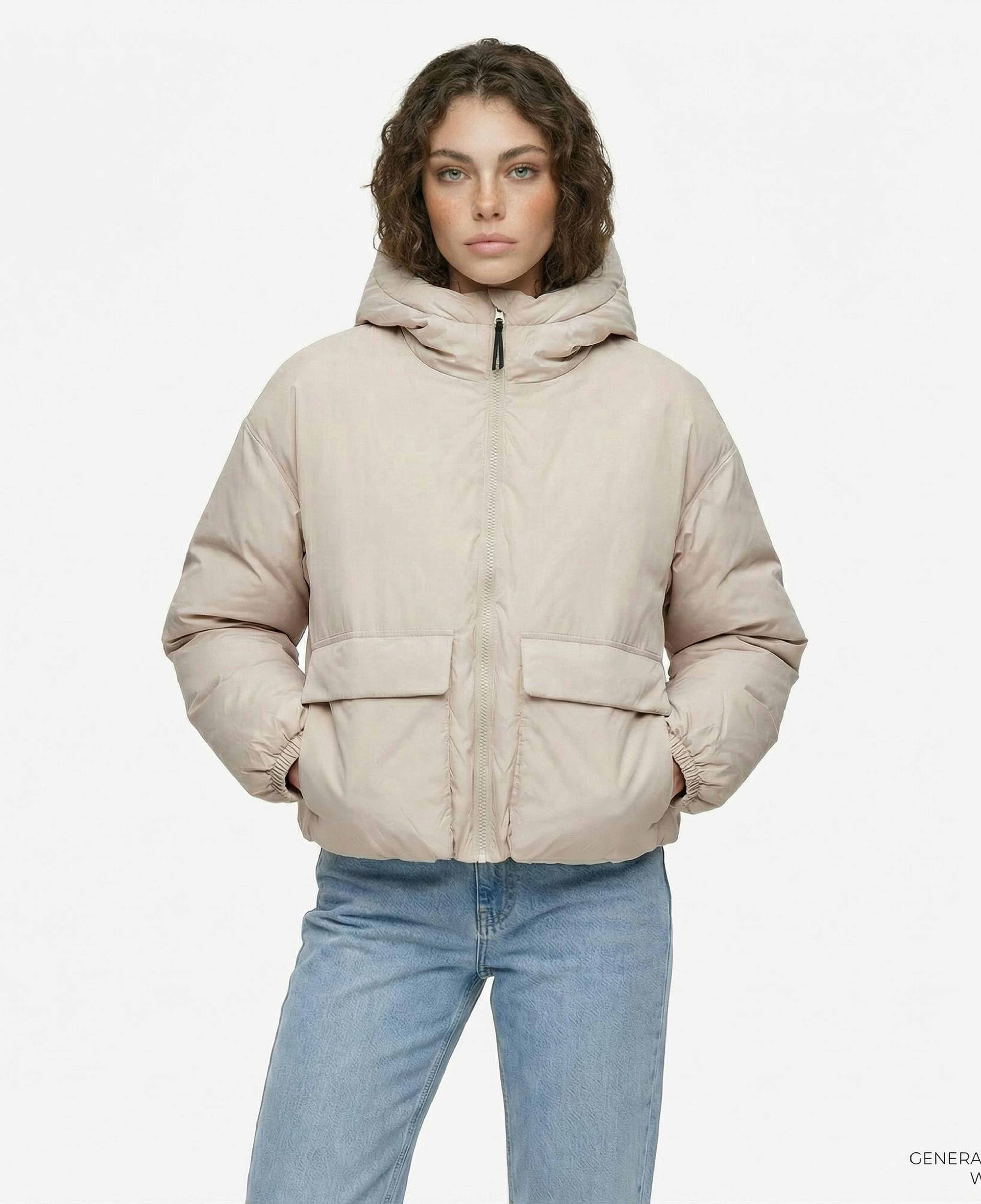 Converse Kadın Kapüşonlu Bej Şişme Mont