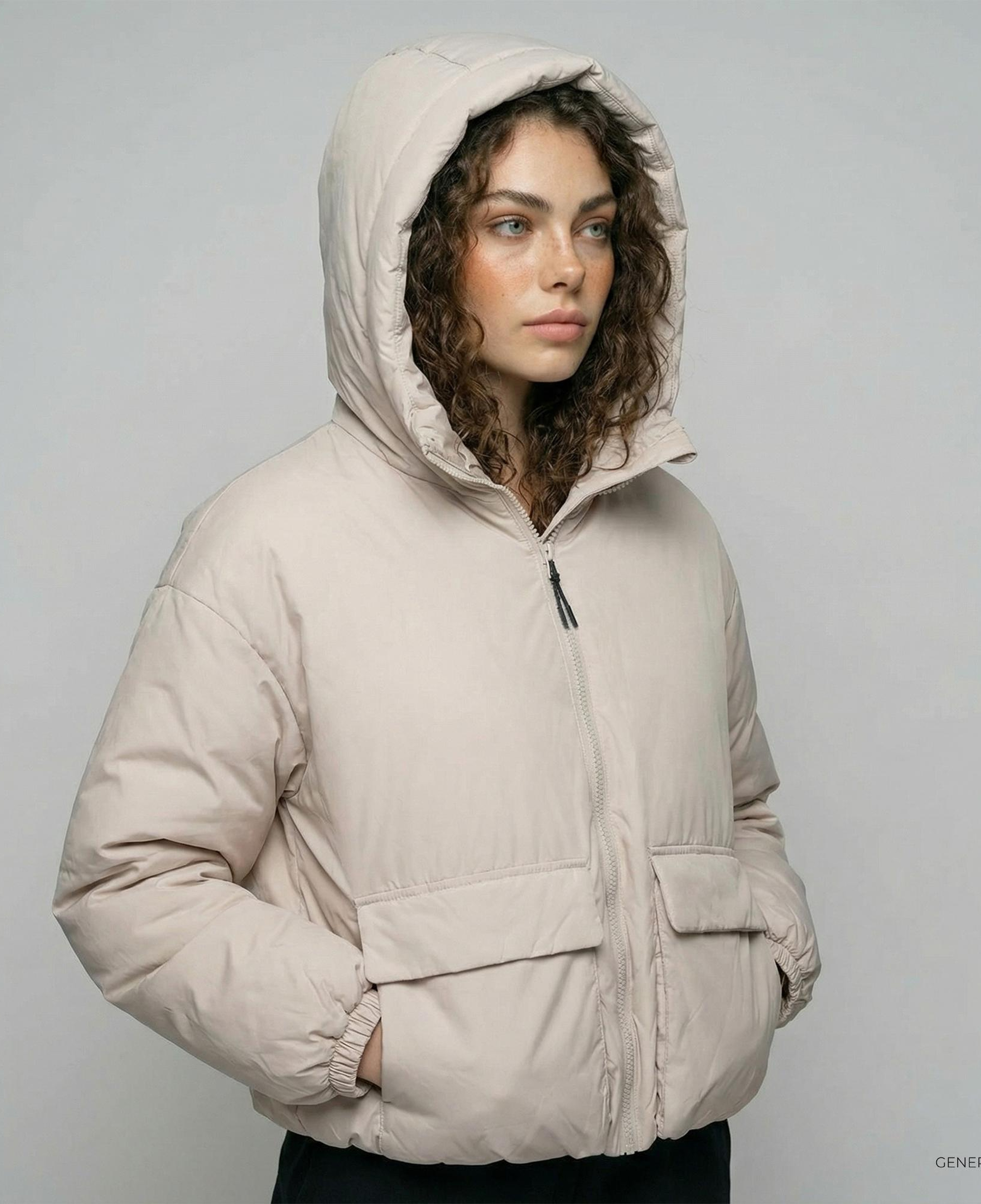 Converse Kadın Kapüşonlu Bej Şişme Mont