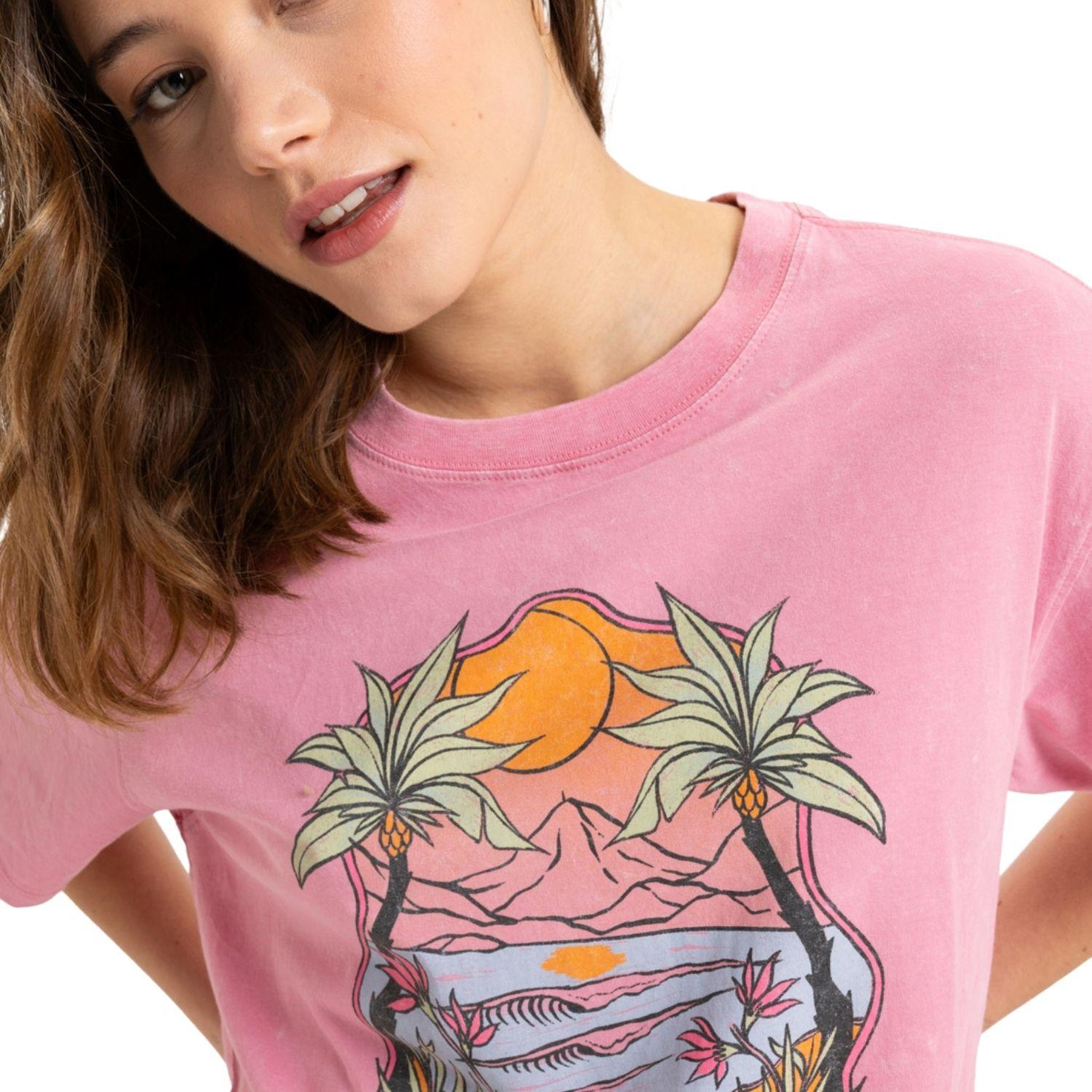 Roxy Sunnyoversize Optic Wash Kadın Pembe Tişört